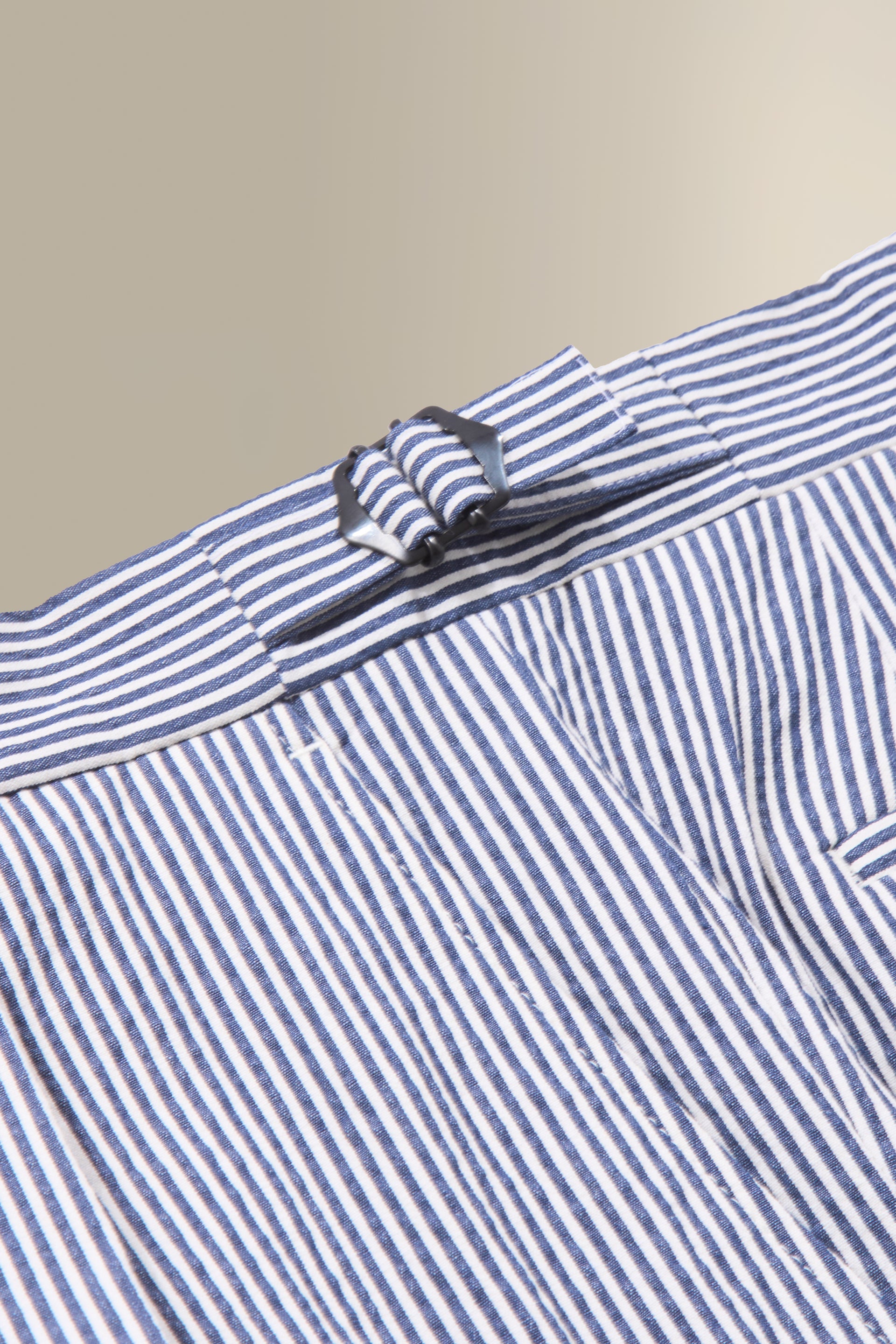 Navy & White Stripe Single Pleat Seersucker Trousers