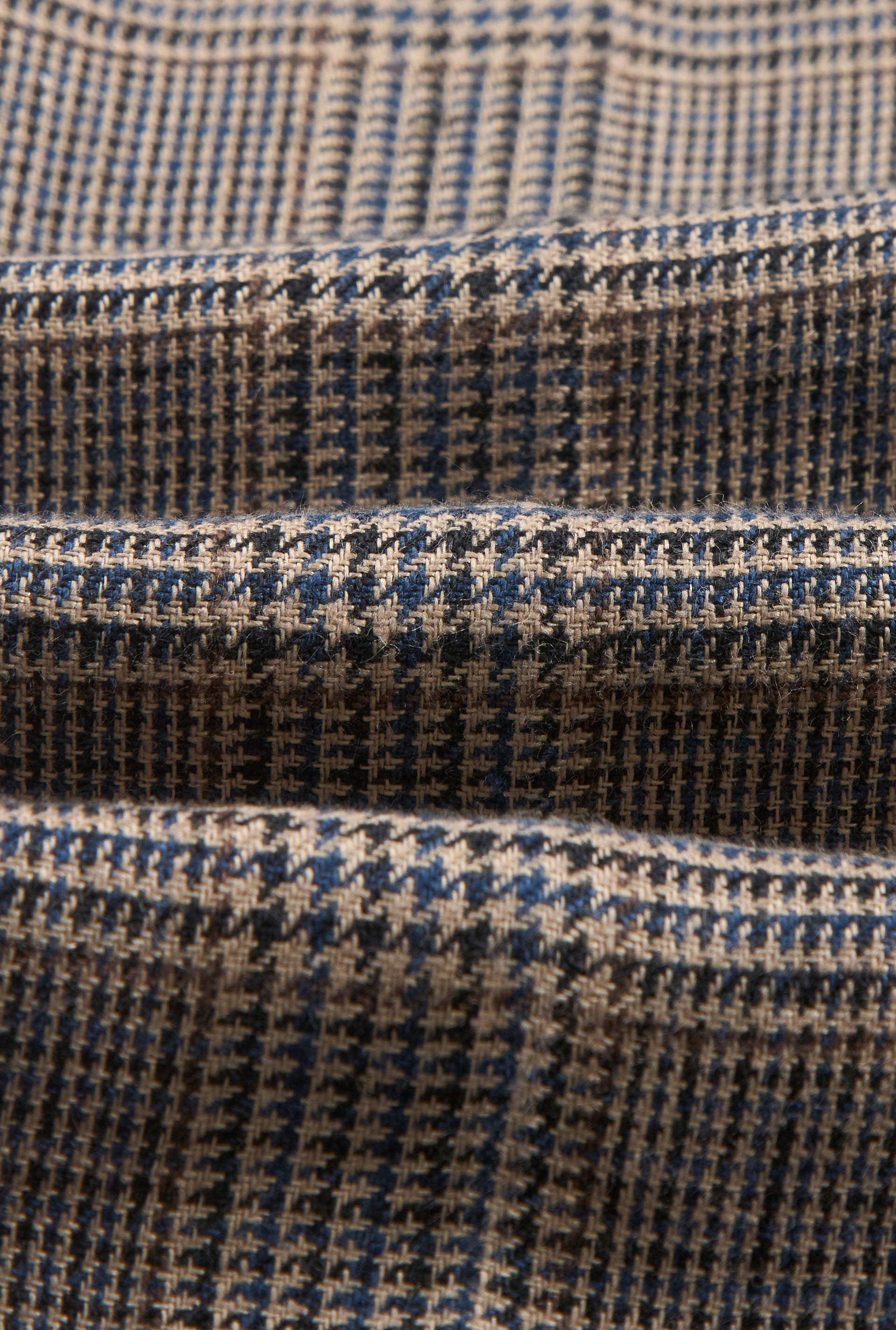 Brown & Blue Prince of Wales Check Single Pleat Linen Trousers