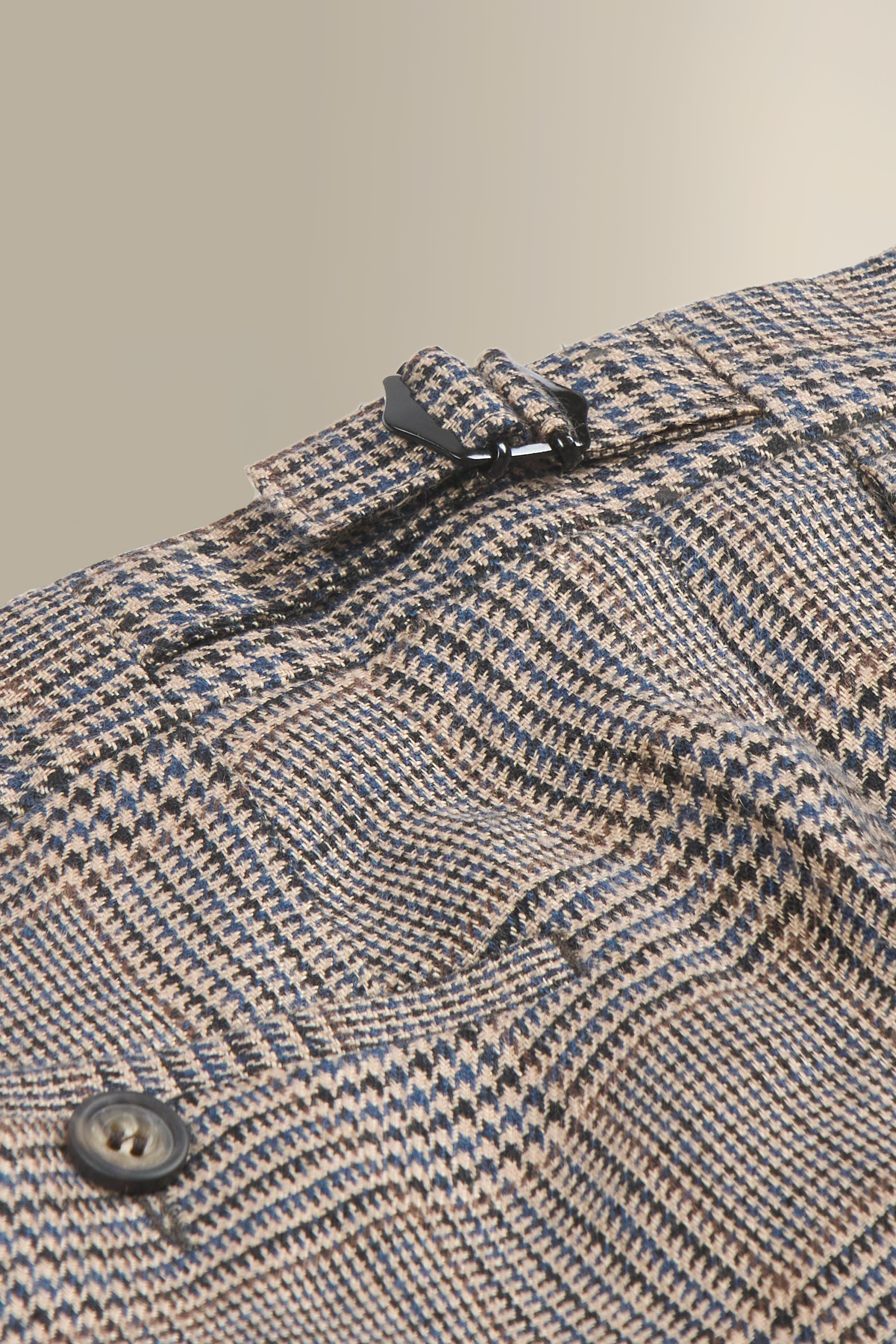 Brown & Blue Glen Check Single Pleat Linen Trousers