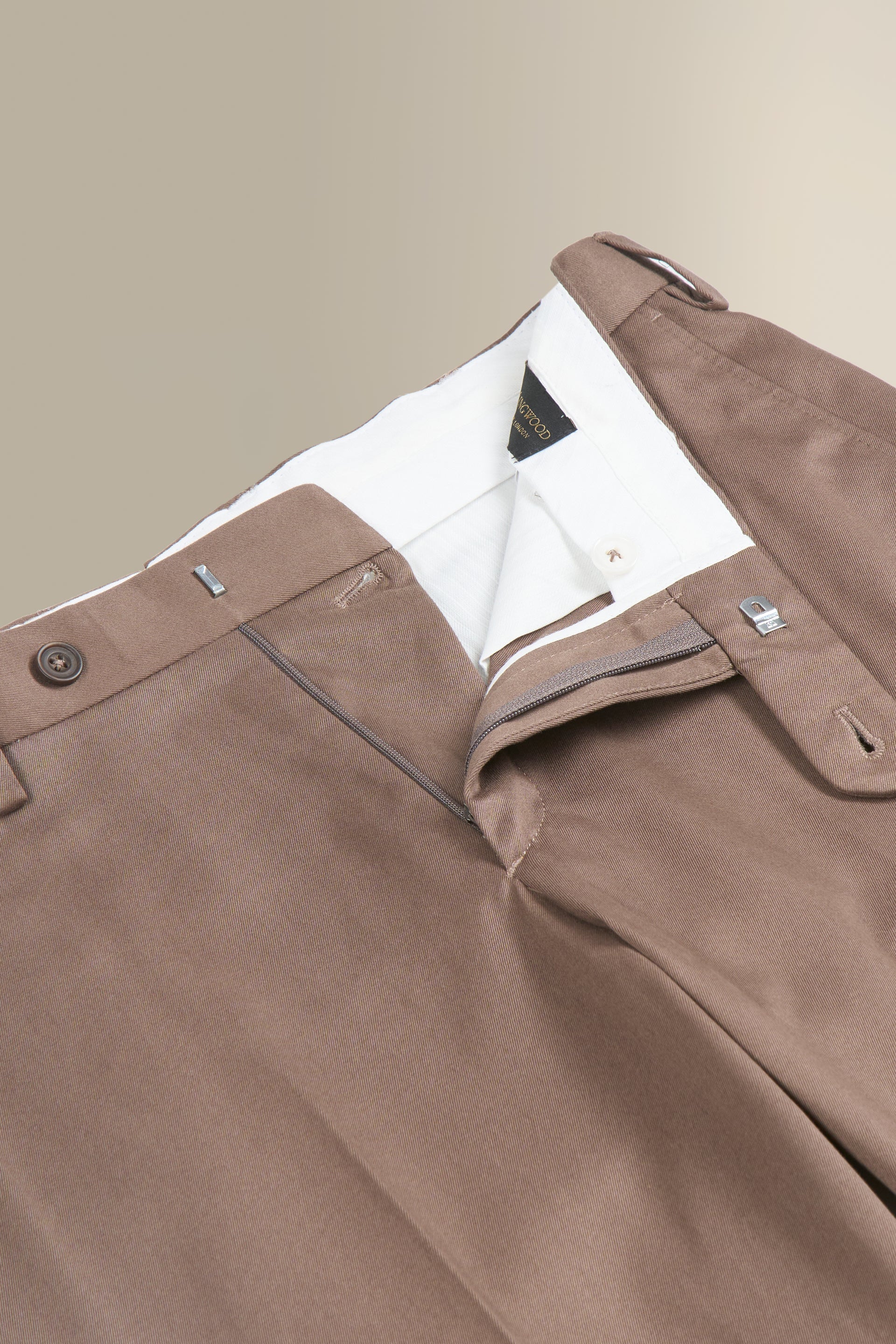 Khaki Flat Front Cotton Chinos