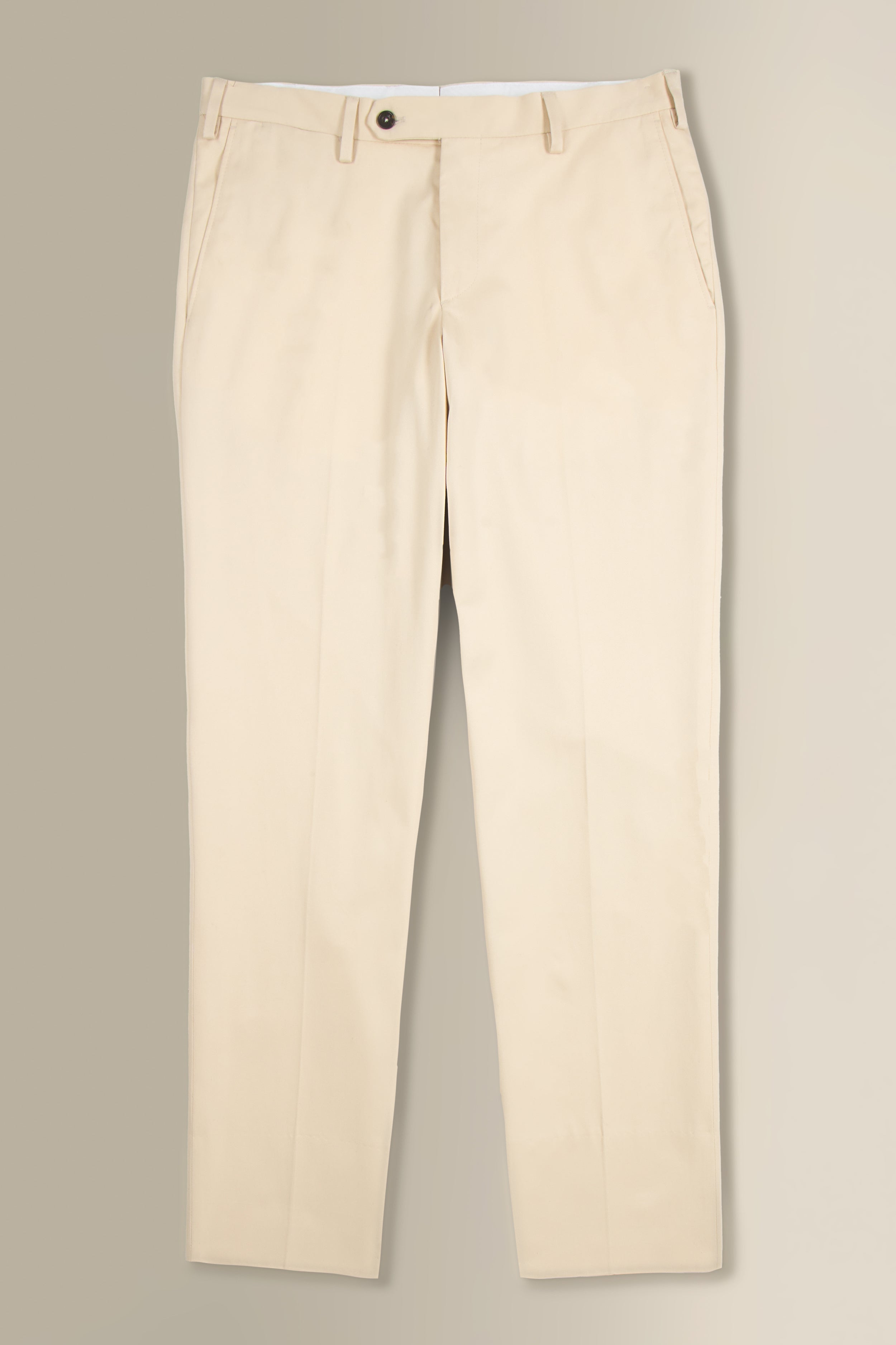 Cream Flat Front Cotton Chinos
