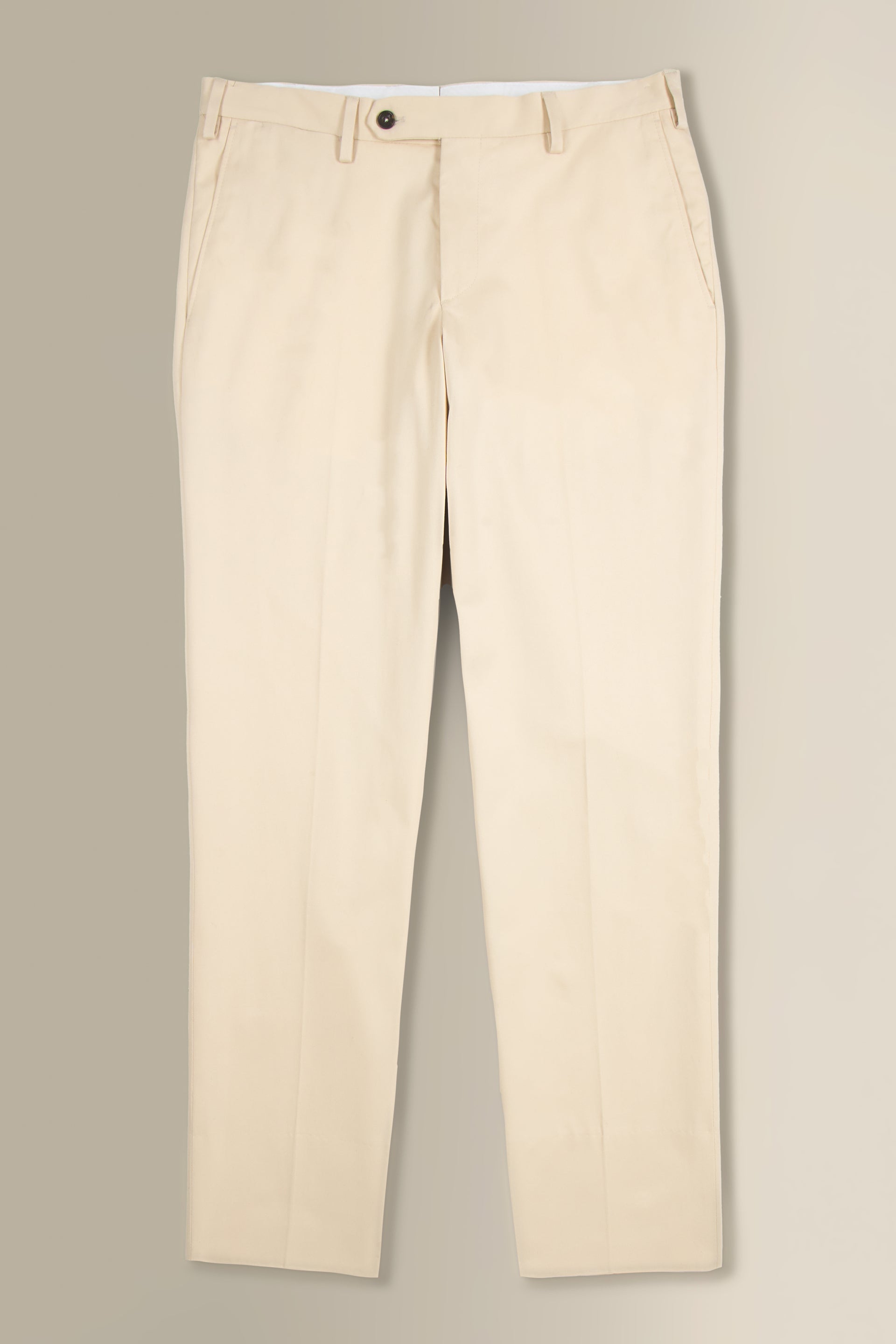 Cream Flat Front Cotton Chinos