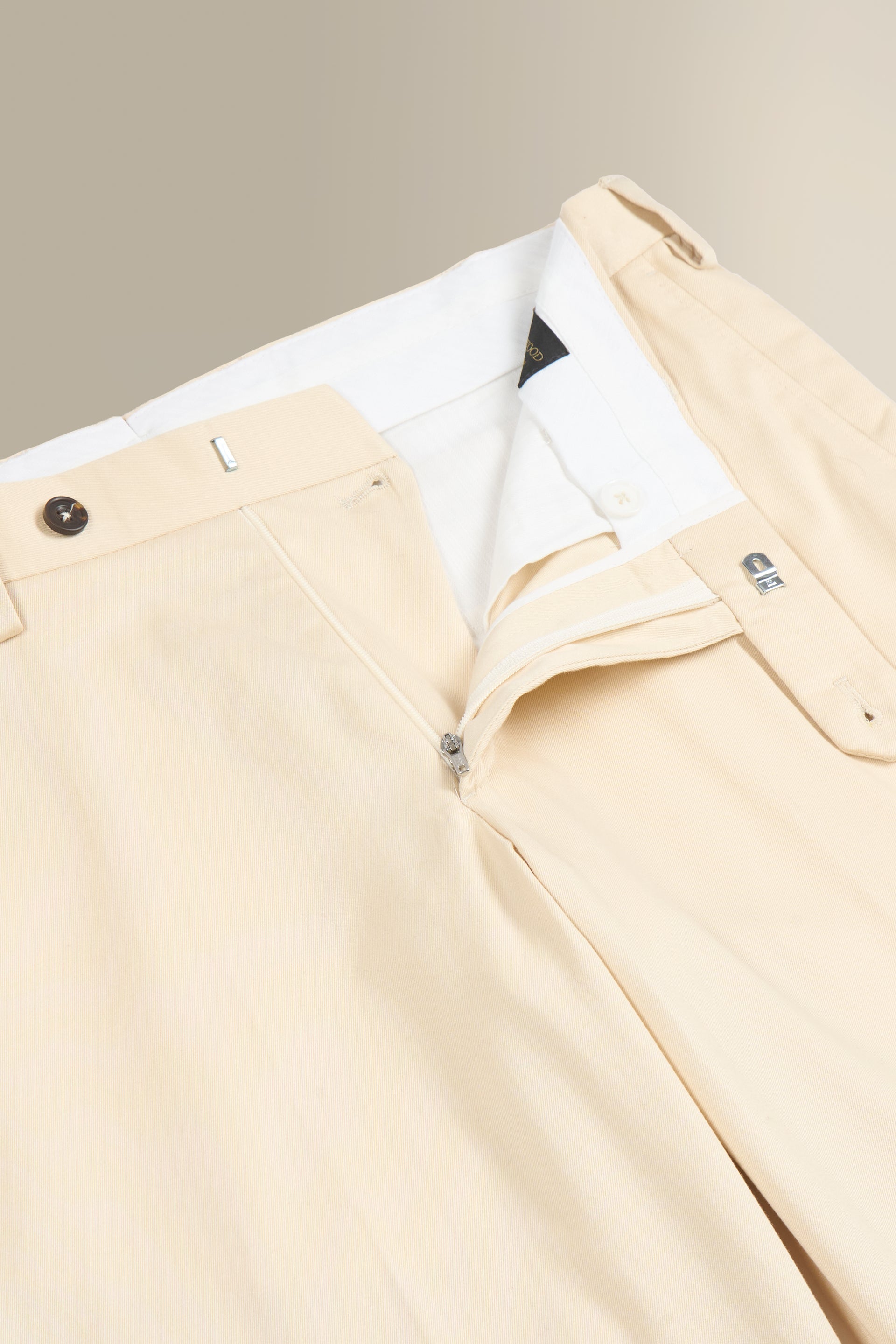 Cream Flat Front Cotton Chinos