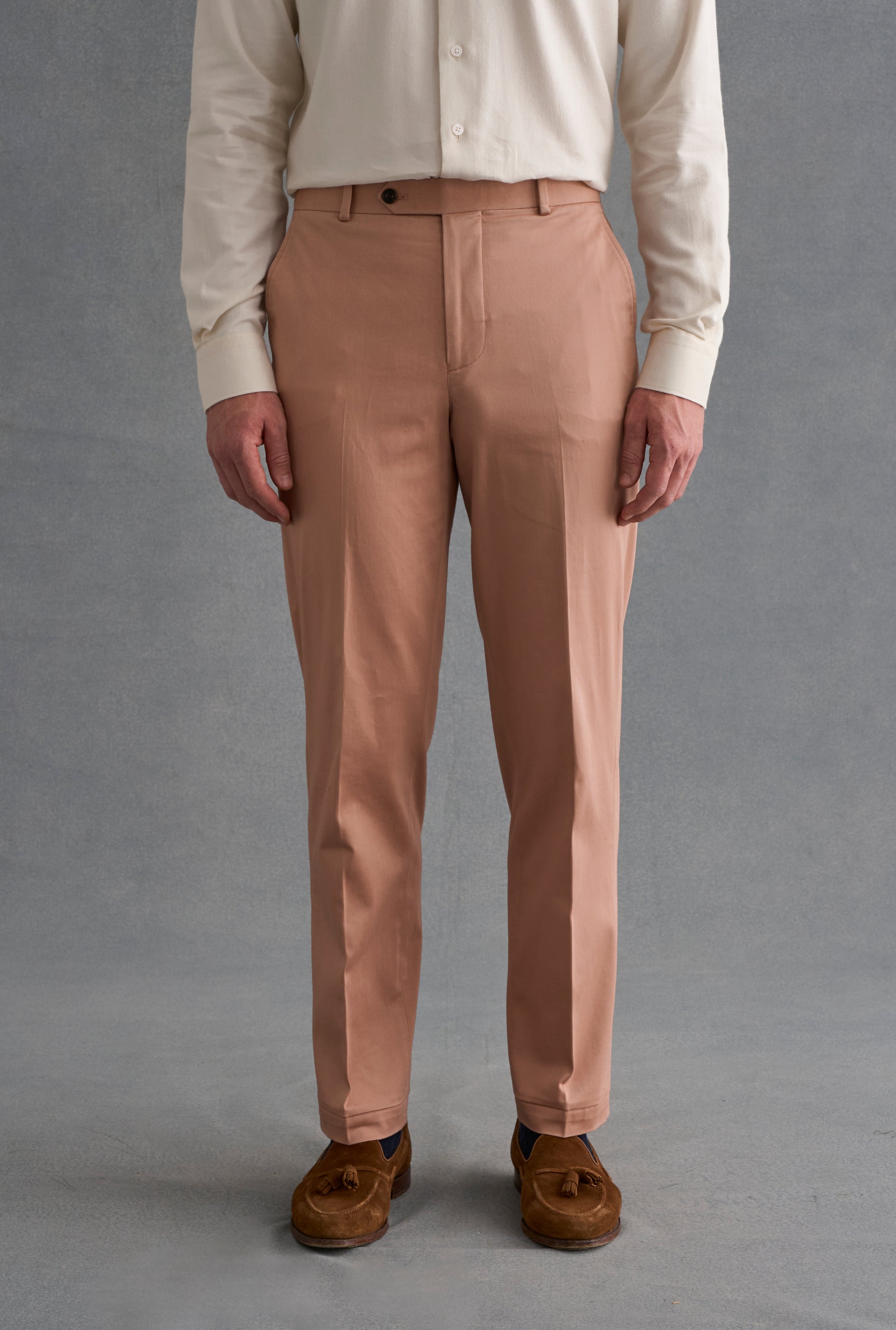 Pink Flat Front Garment Washed Chinos