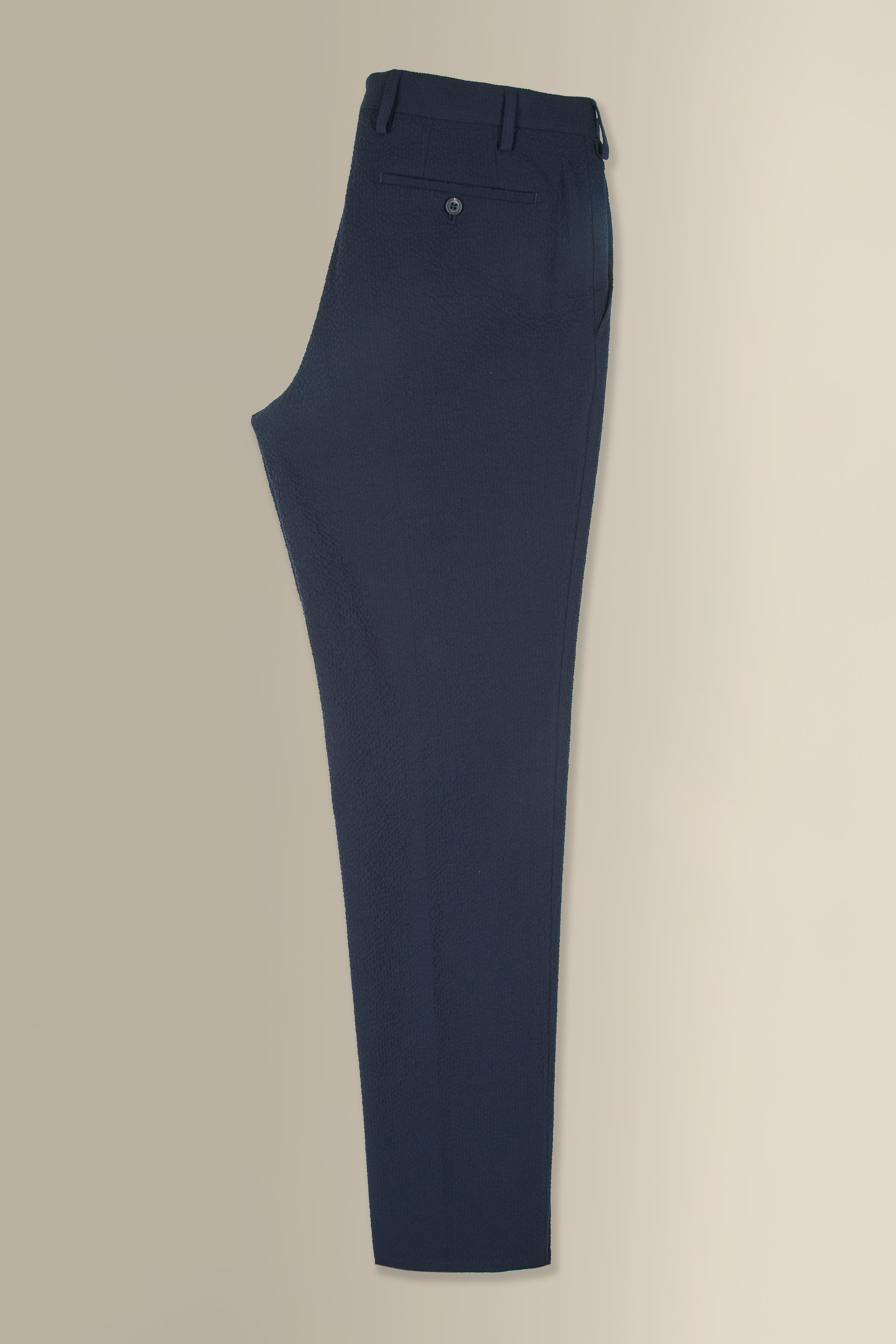 Navy Flat Front Seersucker Trousers