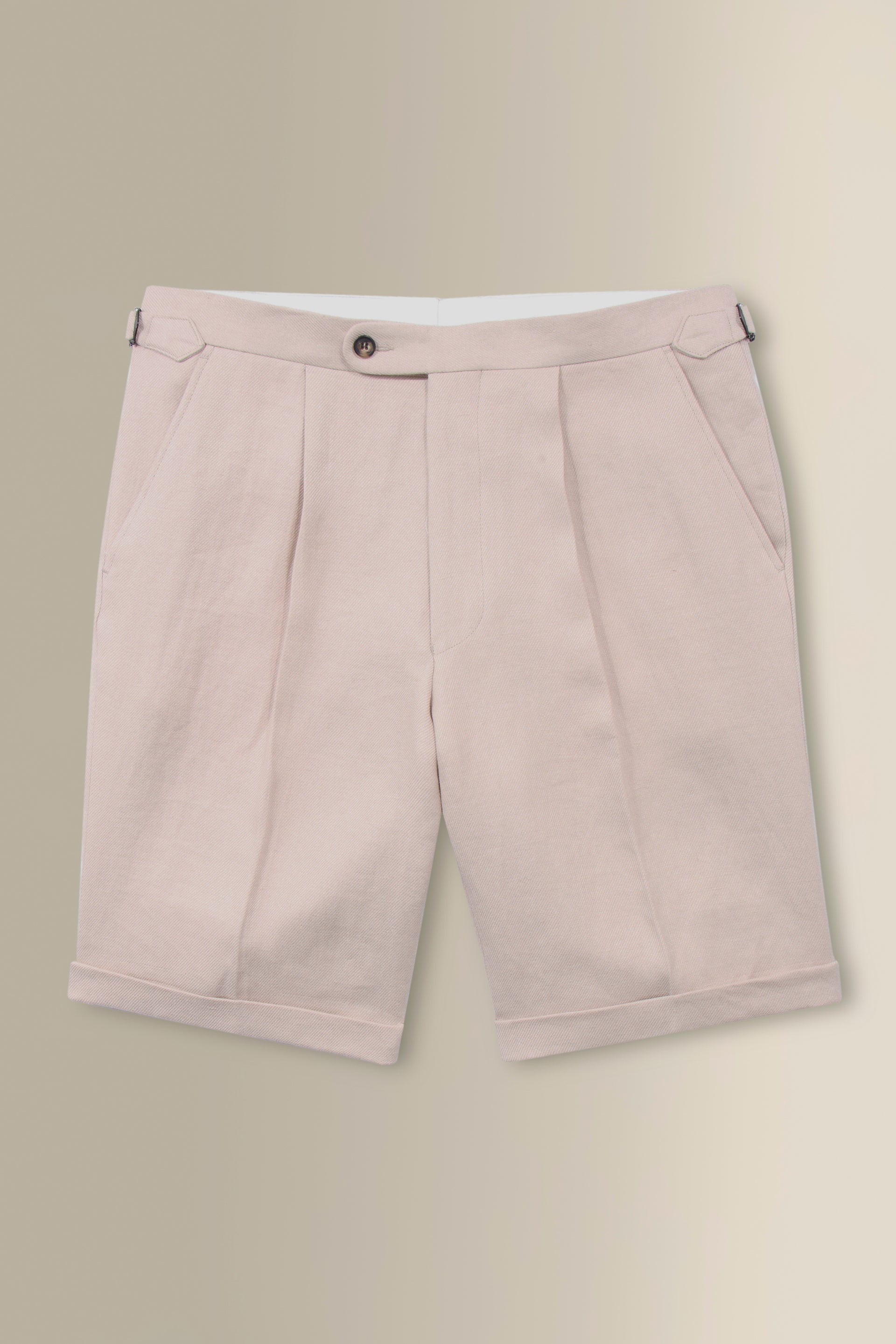 Cream Single Pleat Linen Twill Shorts