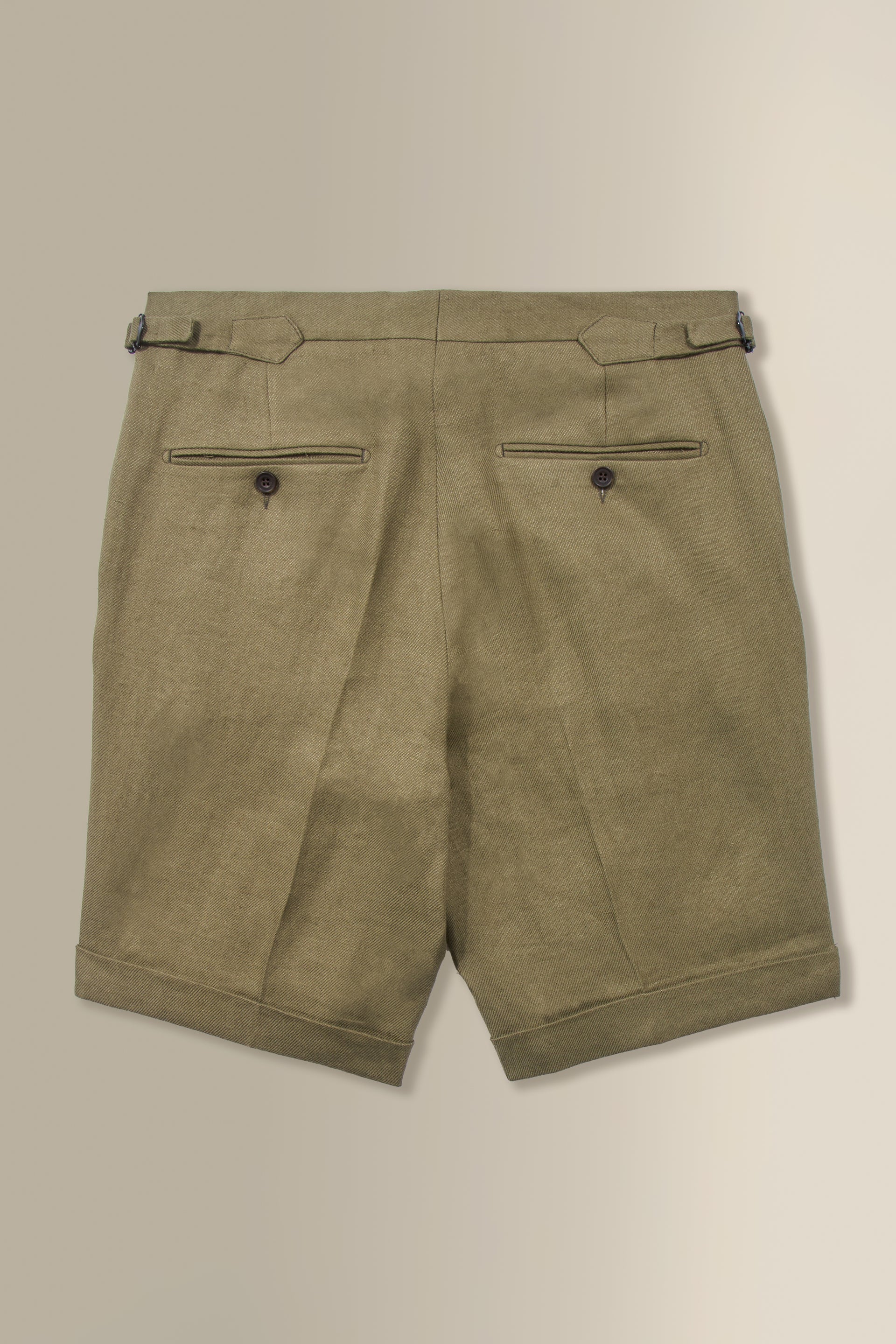 Green Single Pleat Linen Twill Shorts