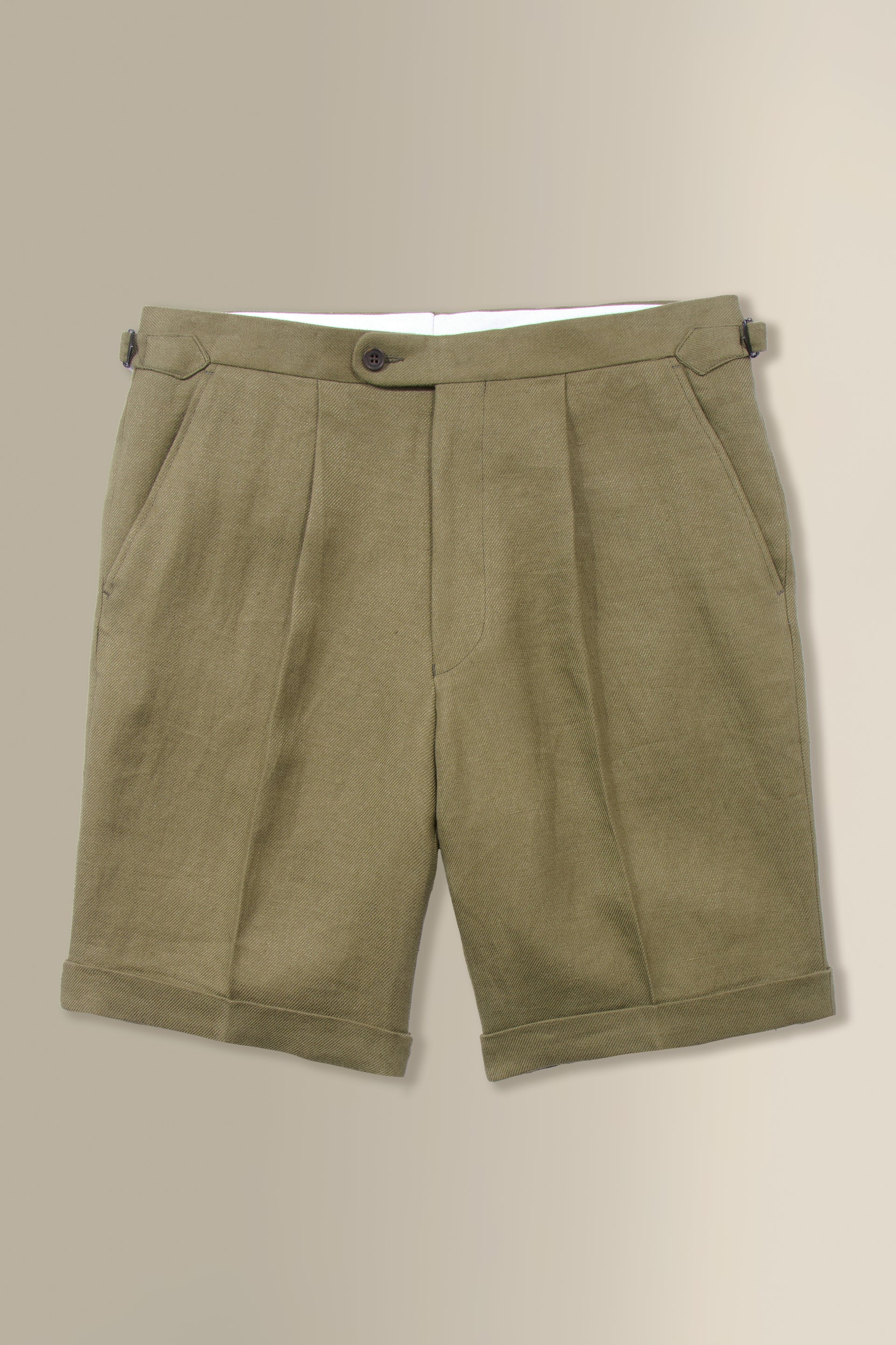 Green Single Pleat Linen Twill Shorts