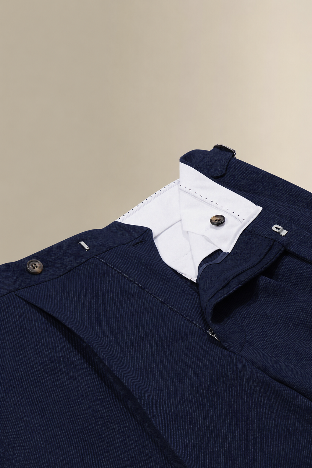 Navy Single Pleat Twill Linen Shorts