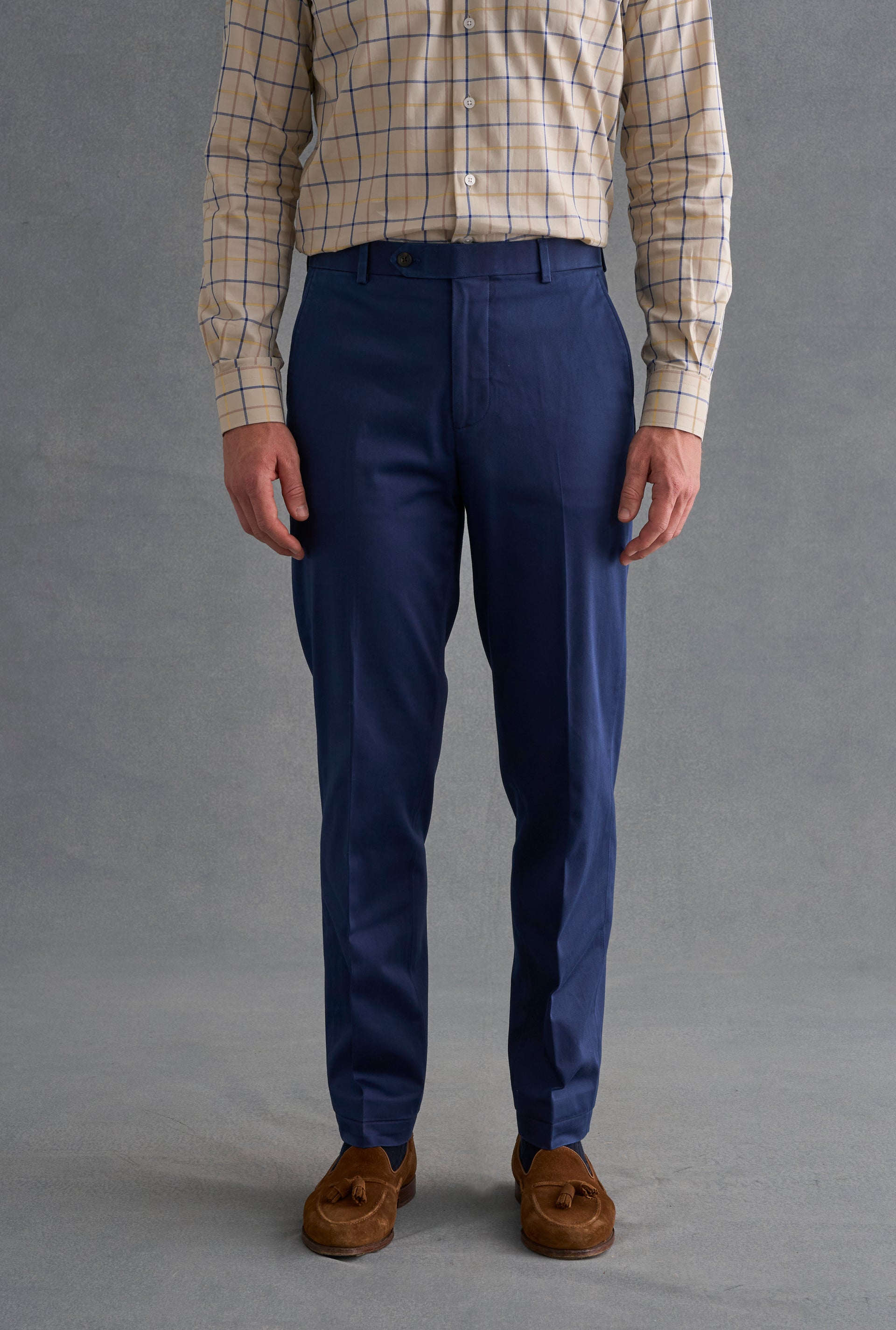 Navy Flat Front Garment Washed Chinos