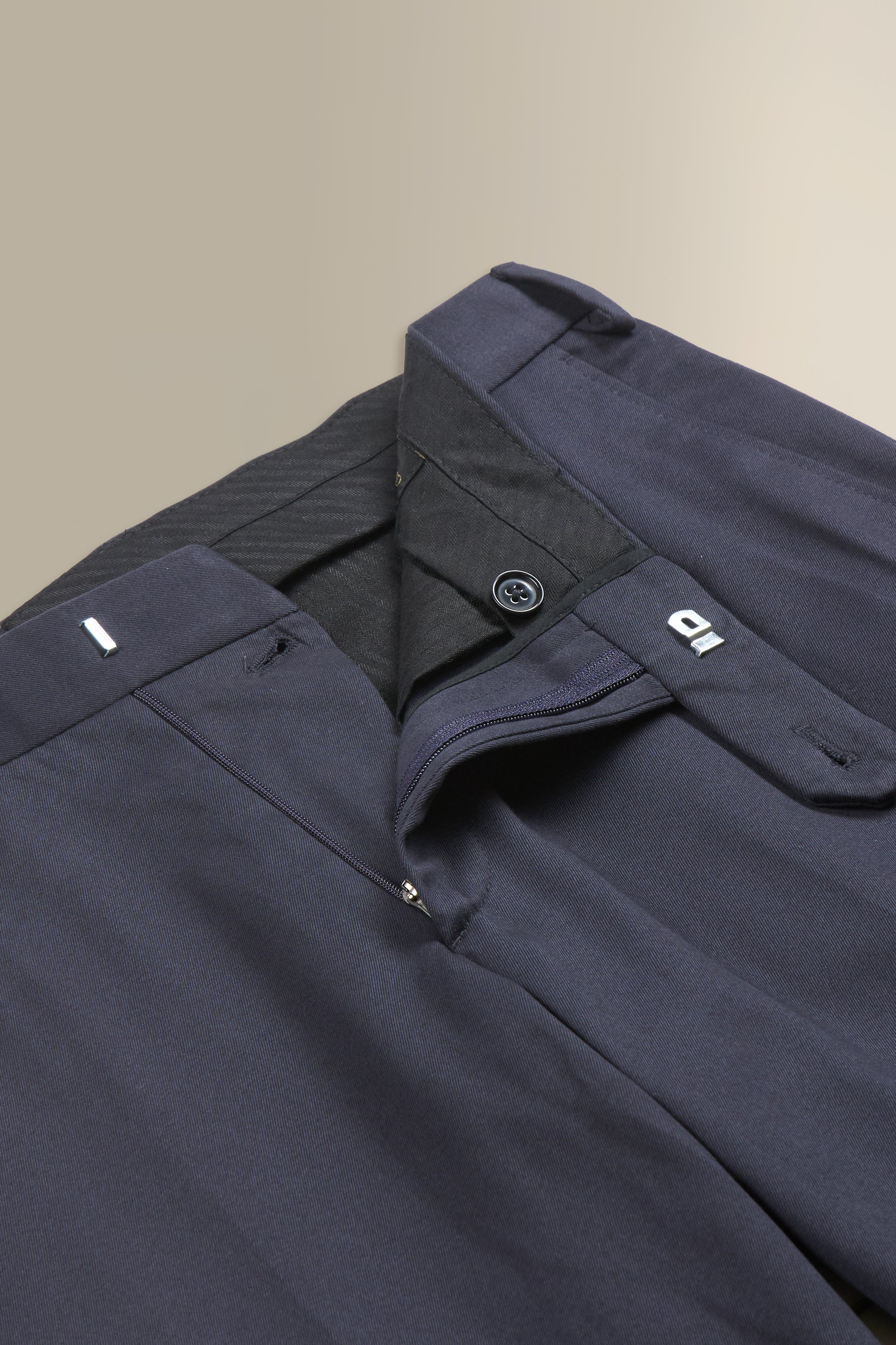 Navy Flat Front Linen Twill Trousers