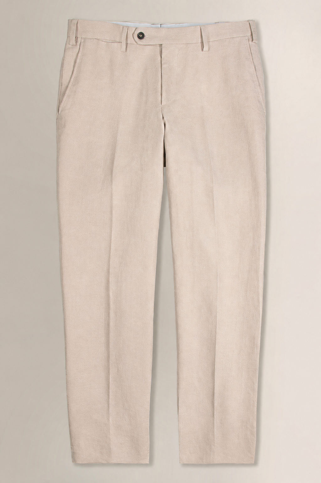 Cream Flat Front Linen Twill Trousers