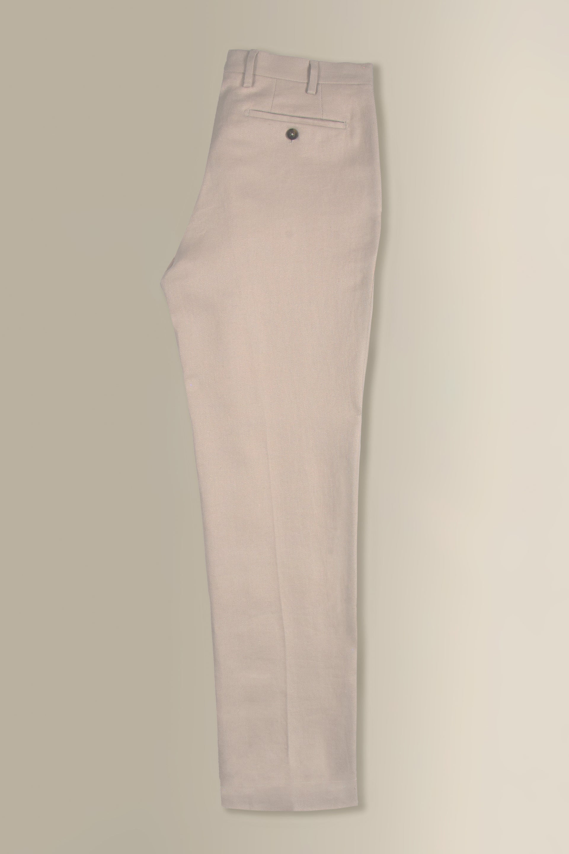 Cream Flat Front Linen Twill Trousers