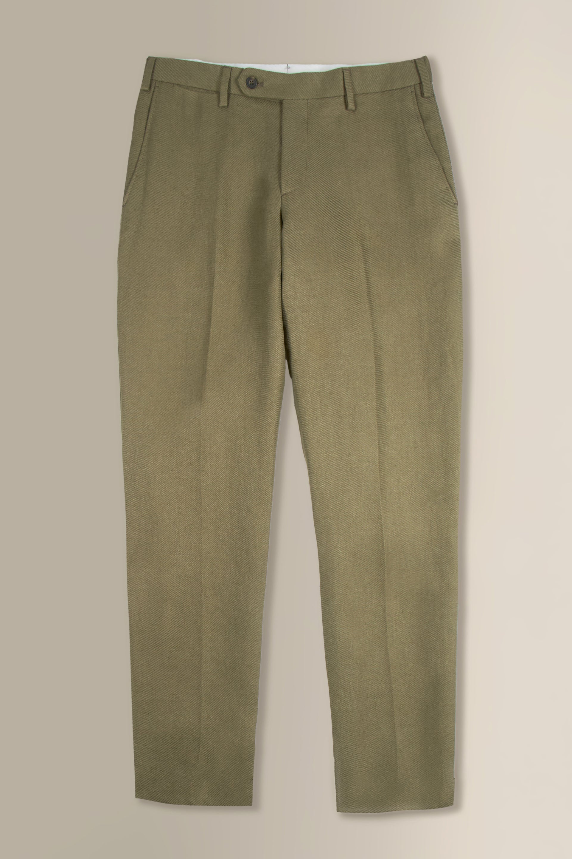 Green Flat Front Linen Twill Trousers