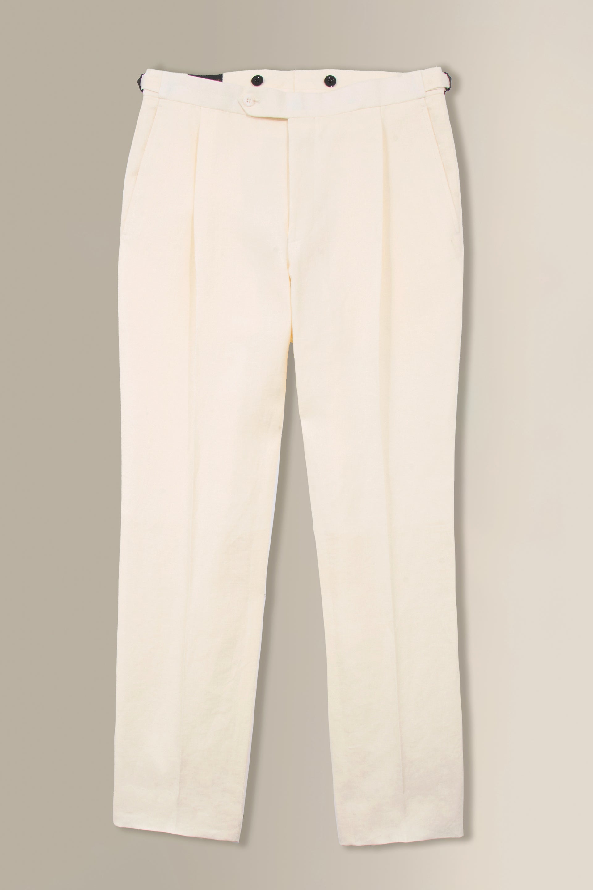 Cream Single Pleat Linen Trousers