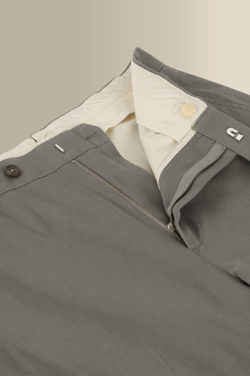Grey Flat Front Garment Washed Chinos