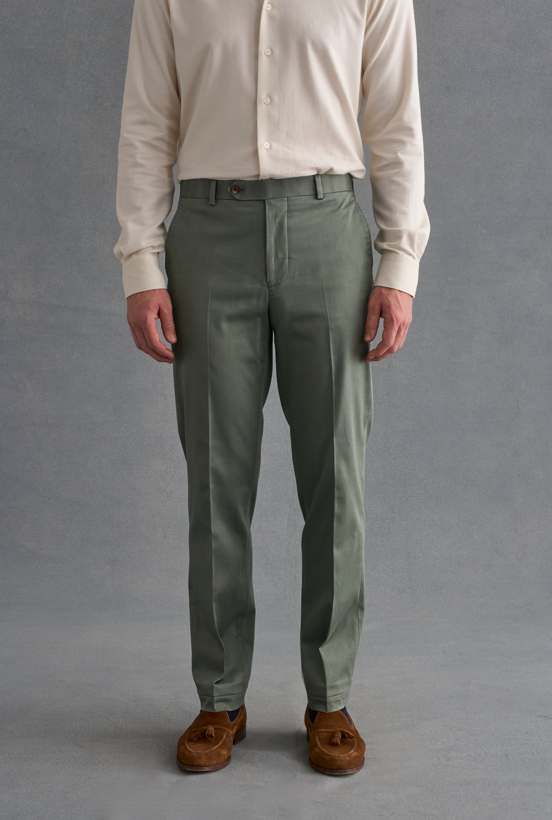 Sage Flat Front Garment Washed Chinos