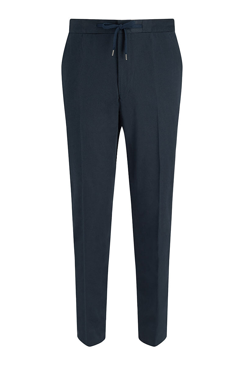 Navy Flat Front Drawstring Trousers