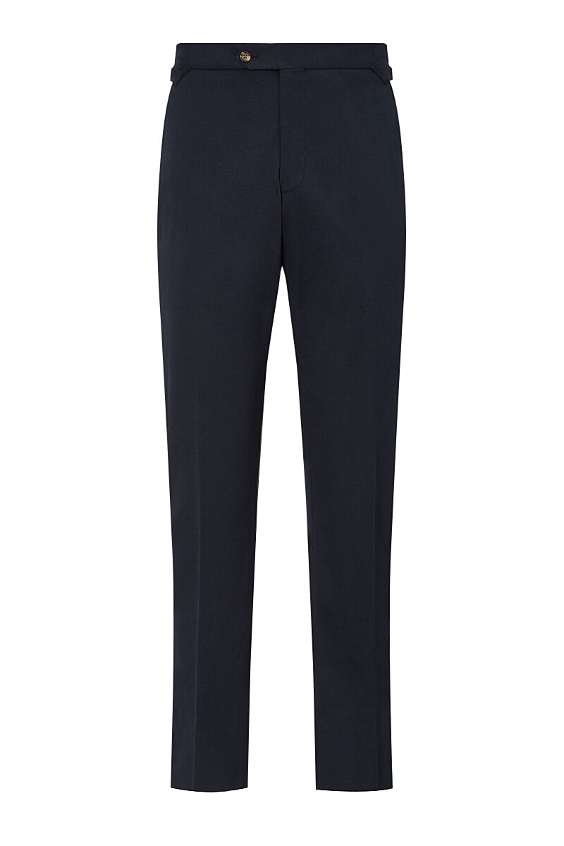 Navy Flat Front Cotton Chinos