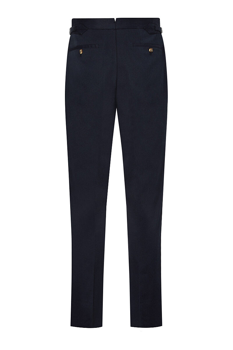 Navy Flat Front Cotton Chinos