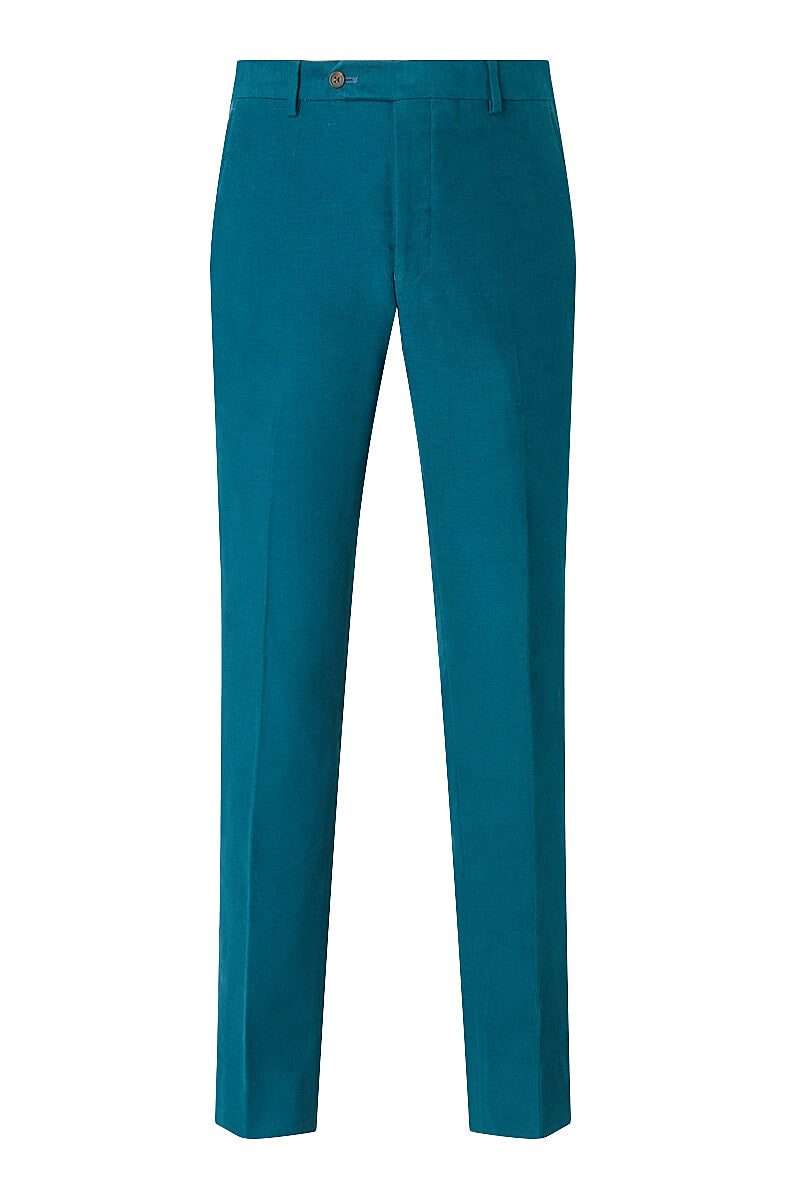 Teal Flat Front Moleskin Trousers