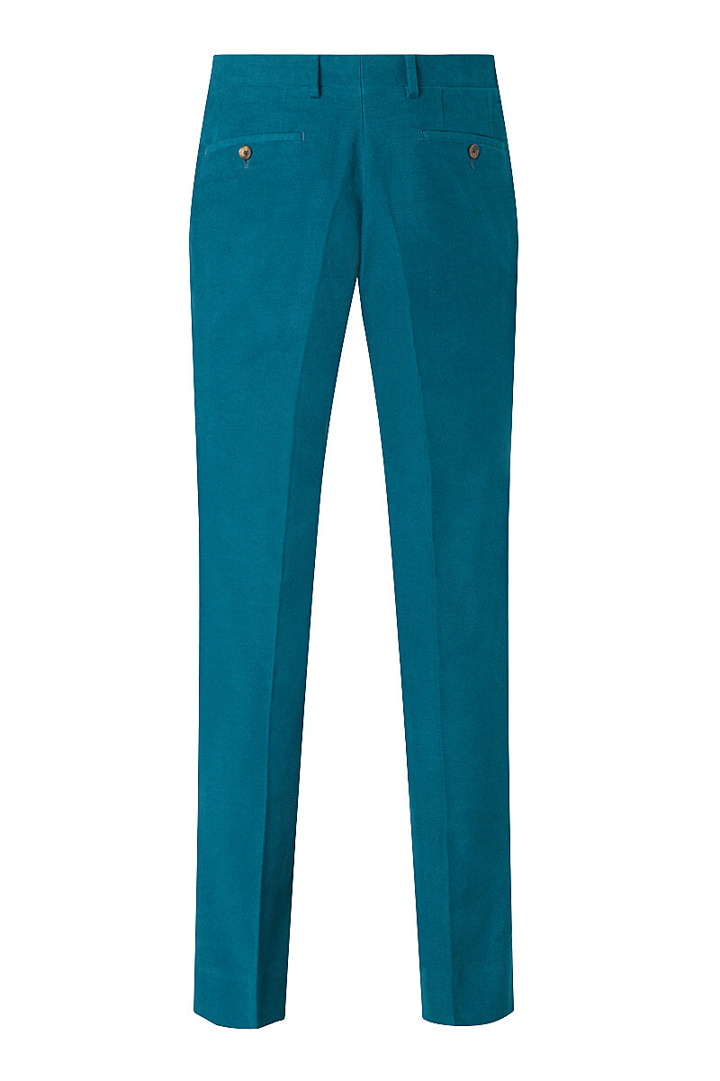 Teal Flat Front Moleskin Trousers
