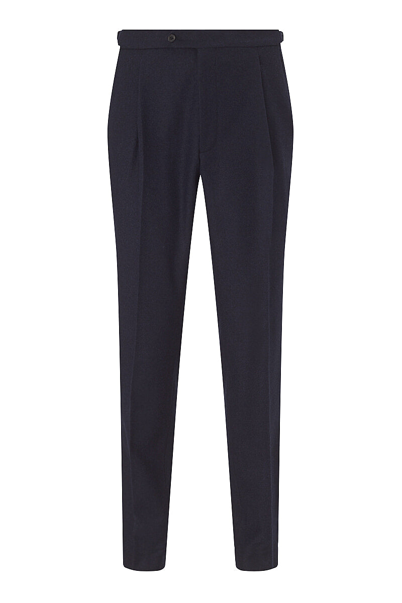 Navy Single Pleat Flannel Trousers