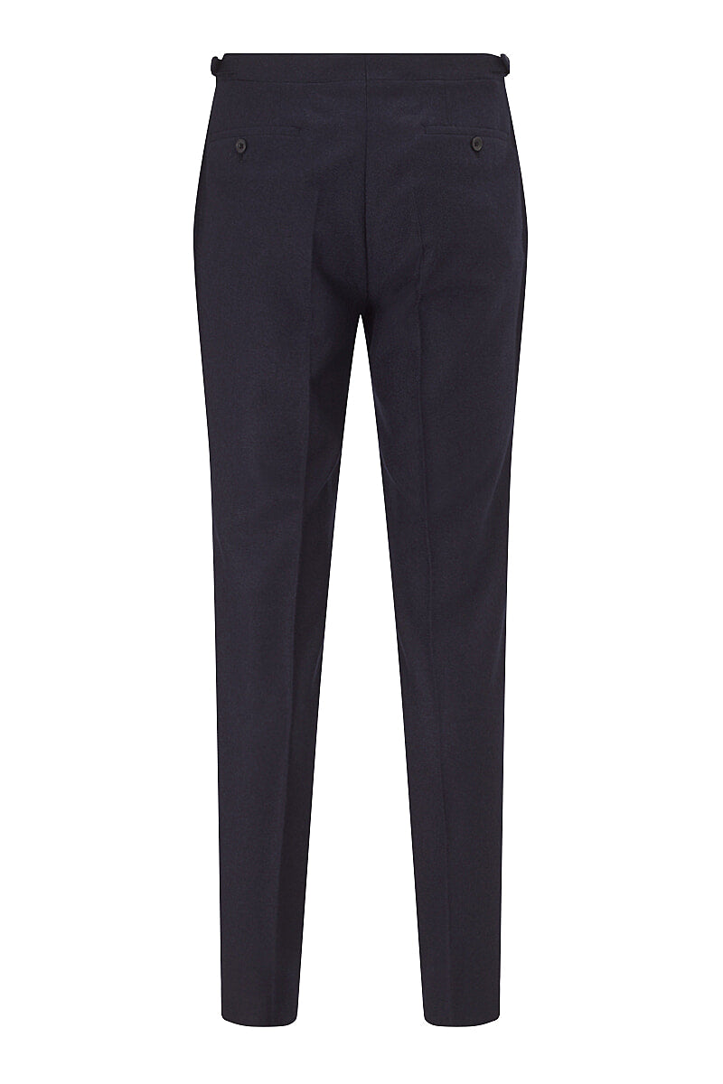 Navy Single Pleat Flannel Trousers