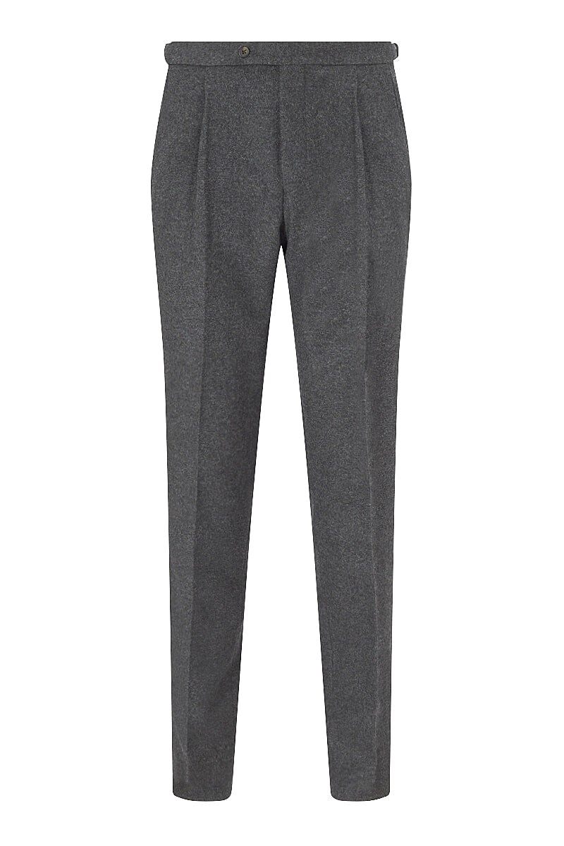 Dark Grey Single Pleat Flannel Trousers