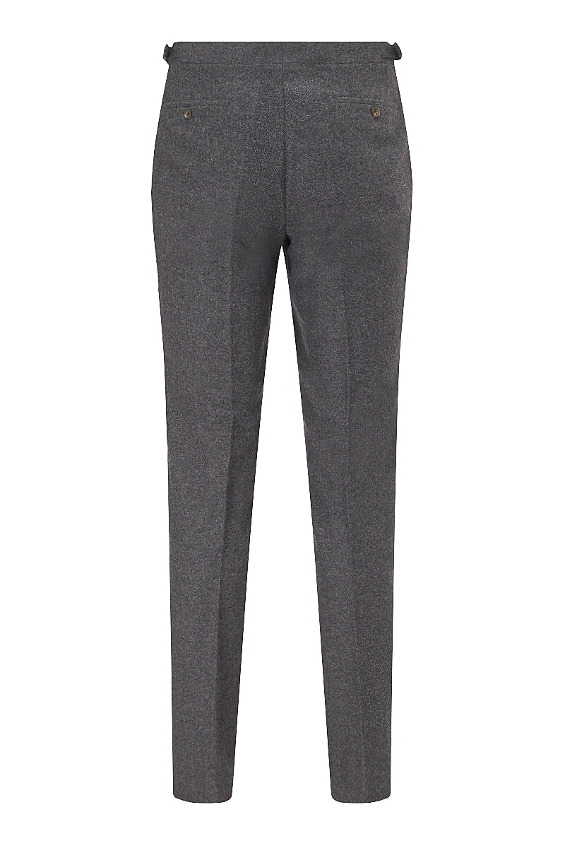Dark Grey Single Pleat Flannel Trousers