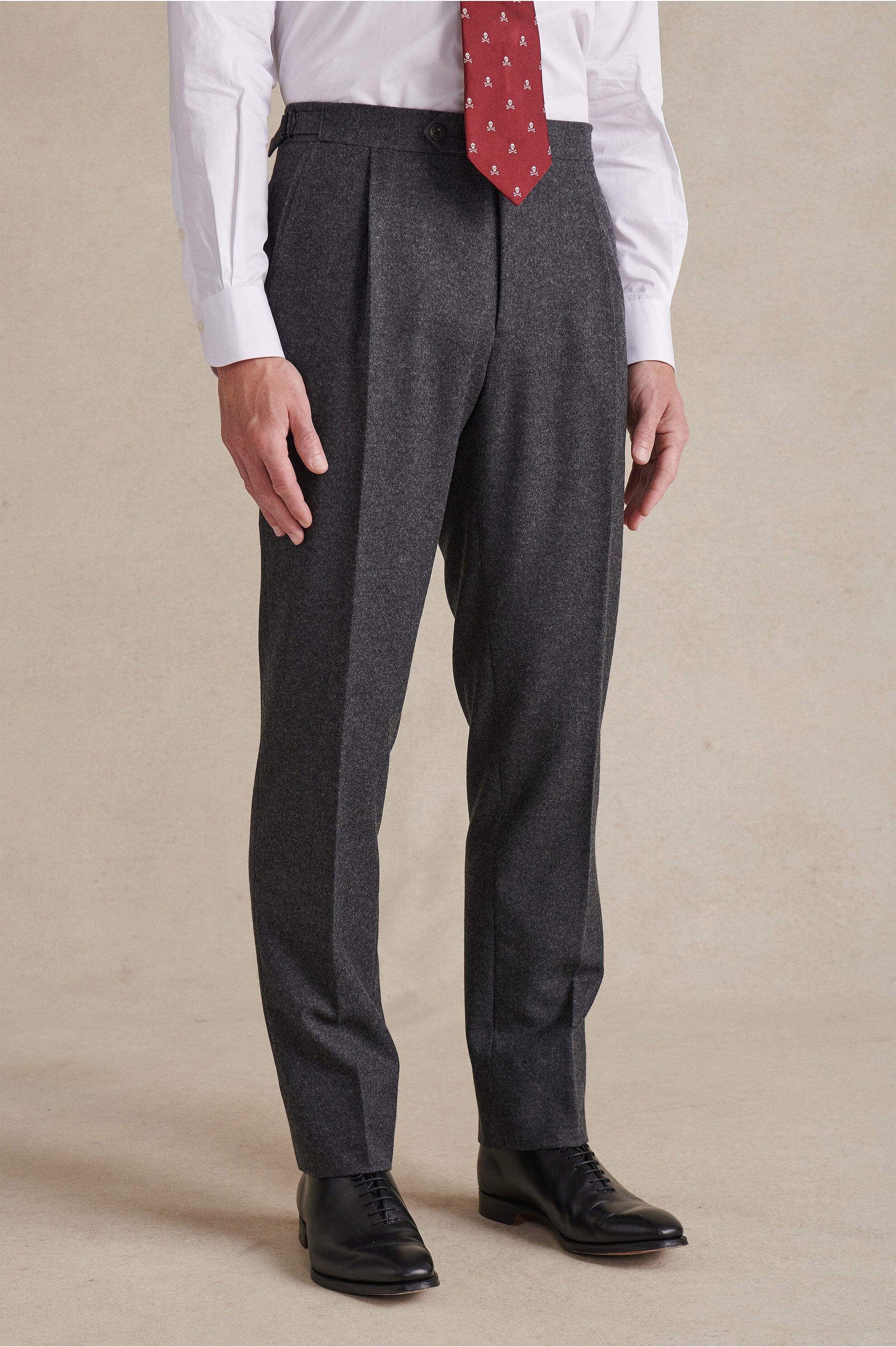 Dark Grey Single Pleat Flannel Trousers