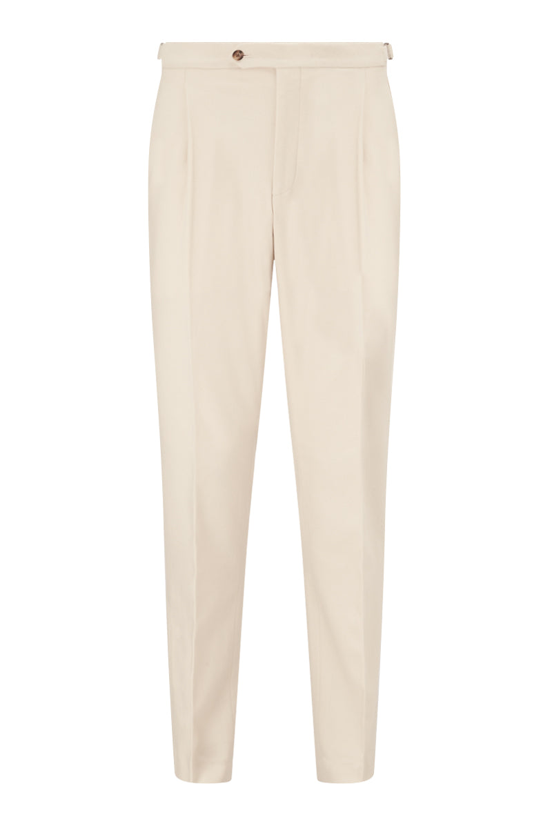 Cream Single Pleat Flannel Trousers