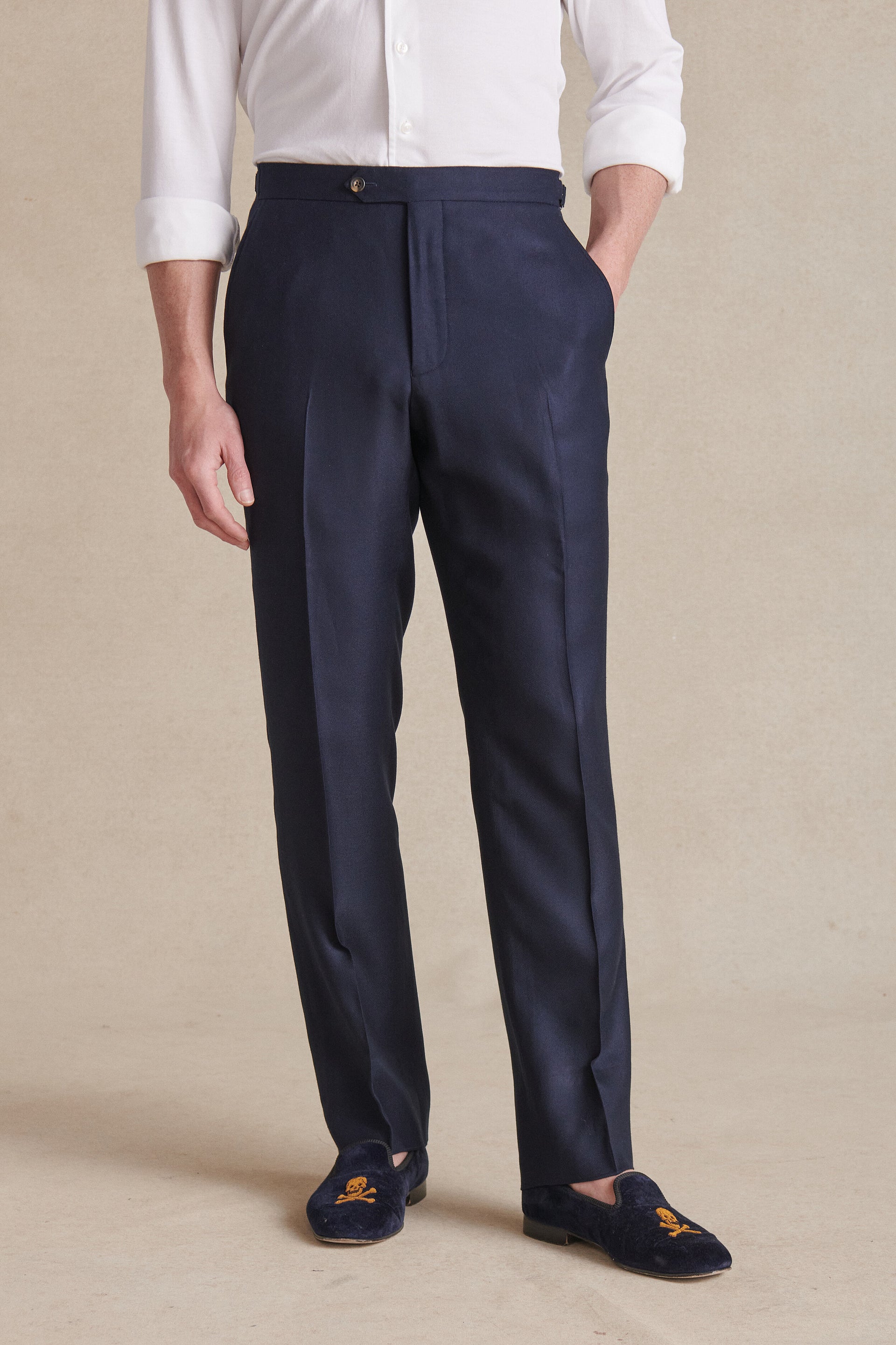 Navy Flat Front Bamboo Trousers