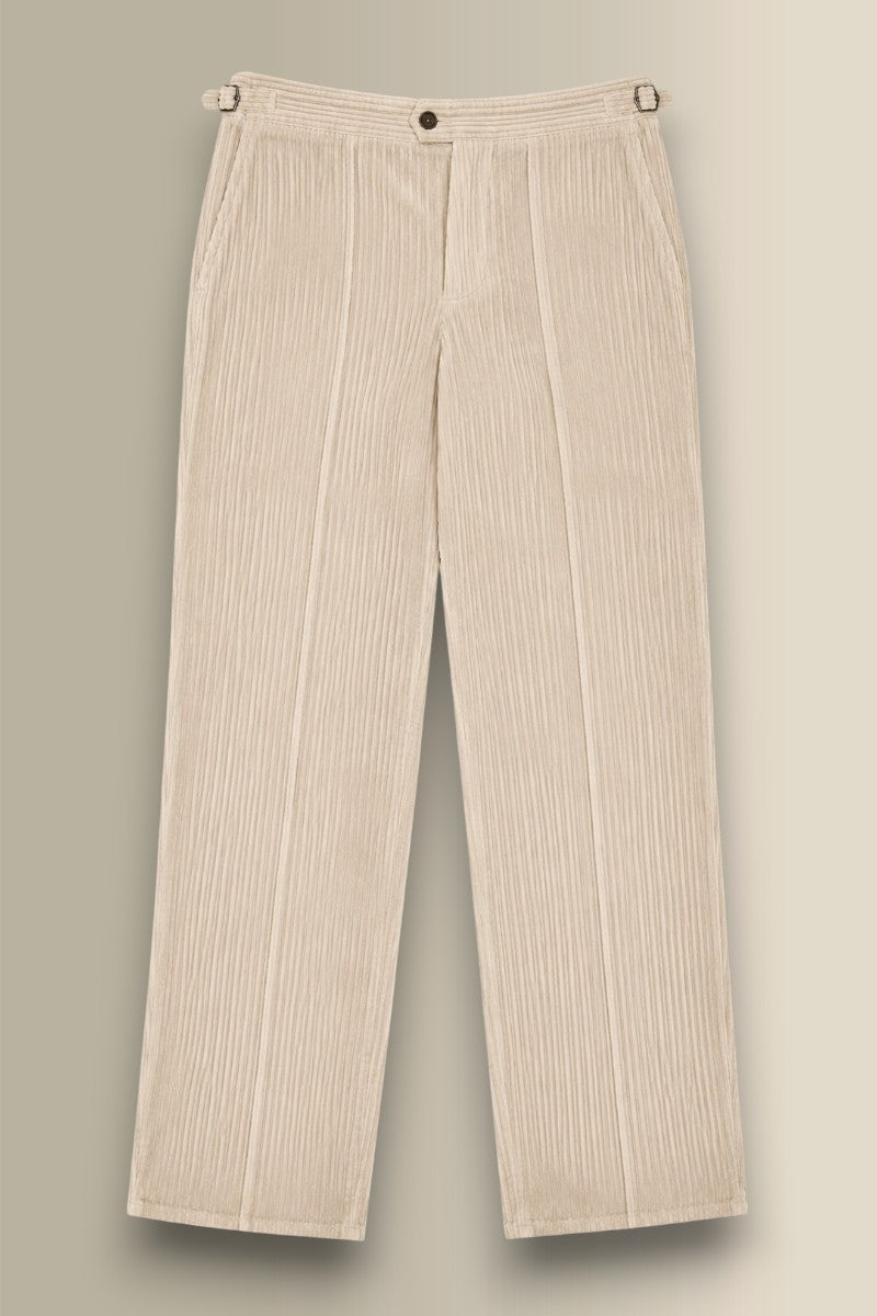 Cream Flat Front 5 Wale Corduroy Trousers
