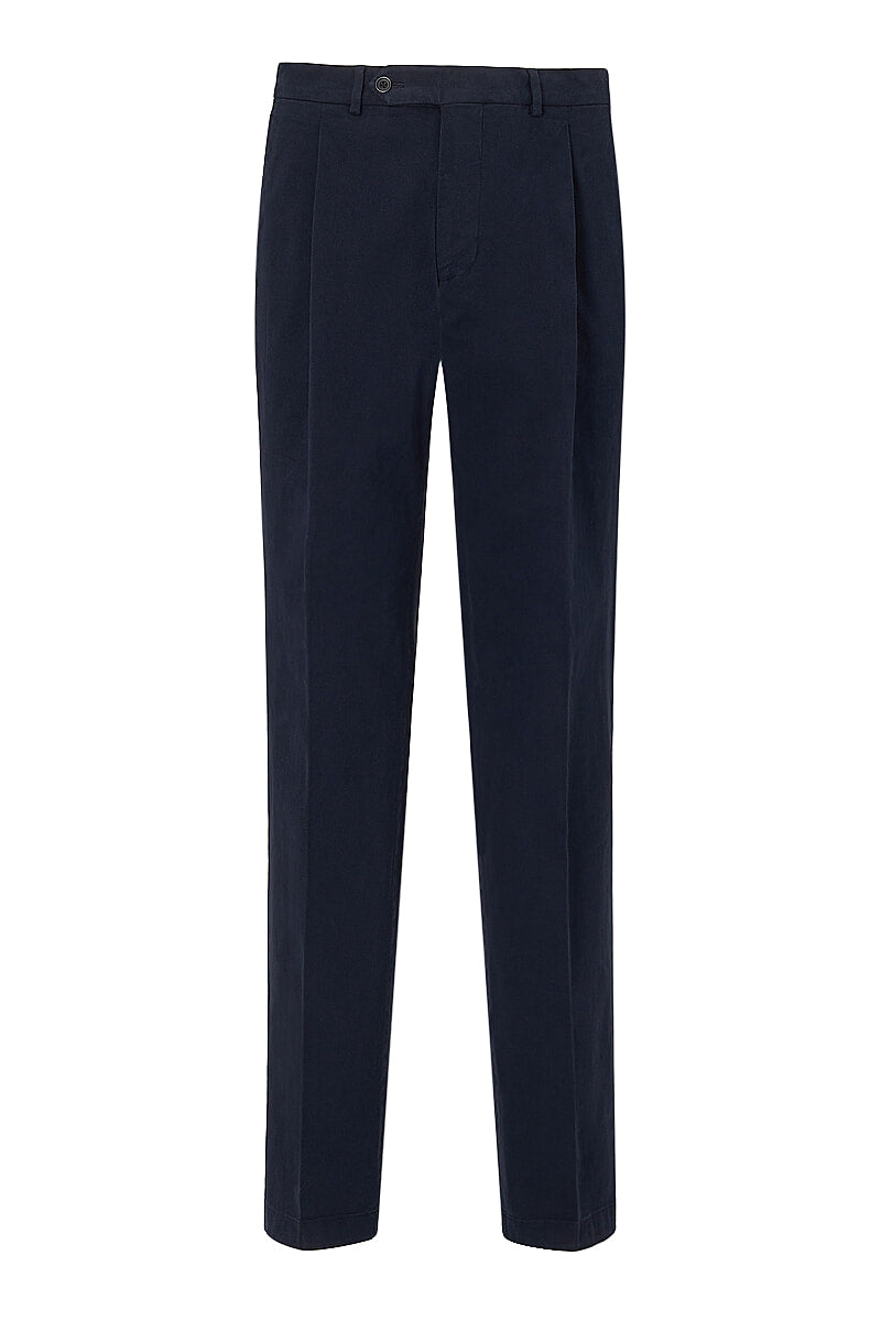 Navy Single Pleat Chinos