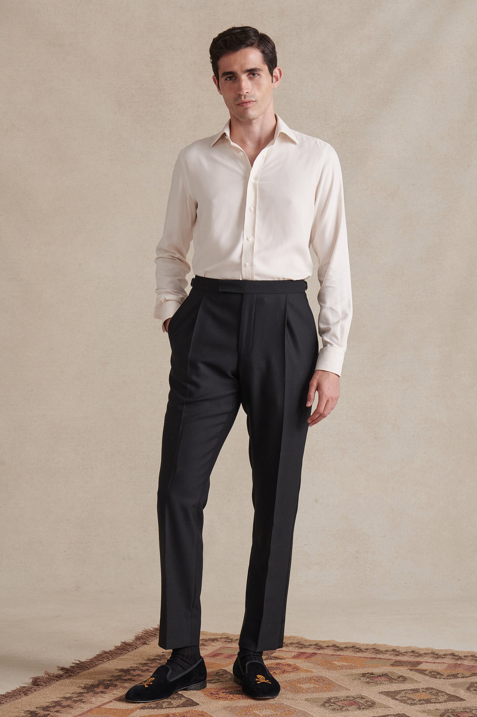 Black Single Pleat Barathea Trousers