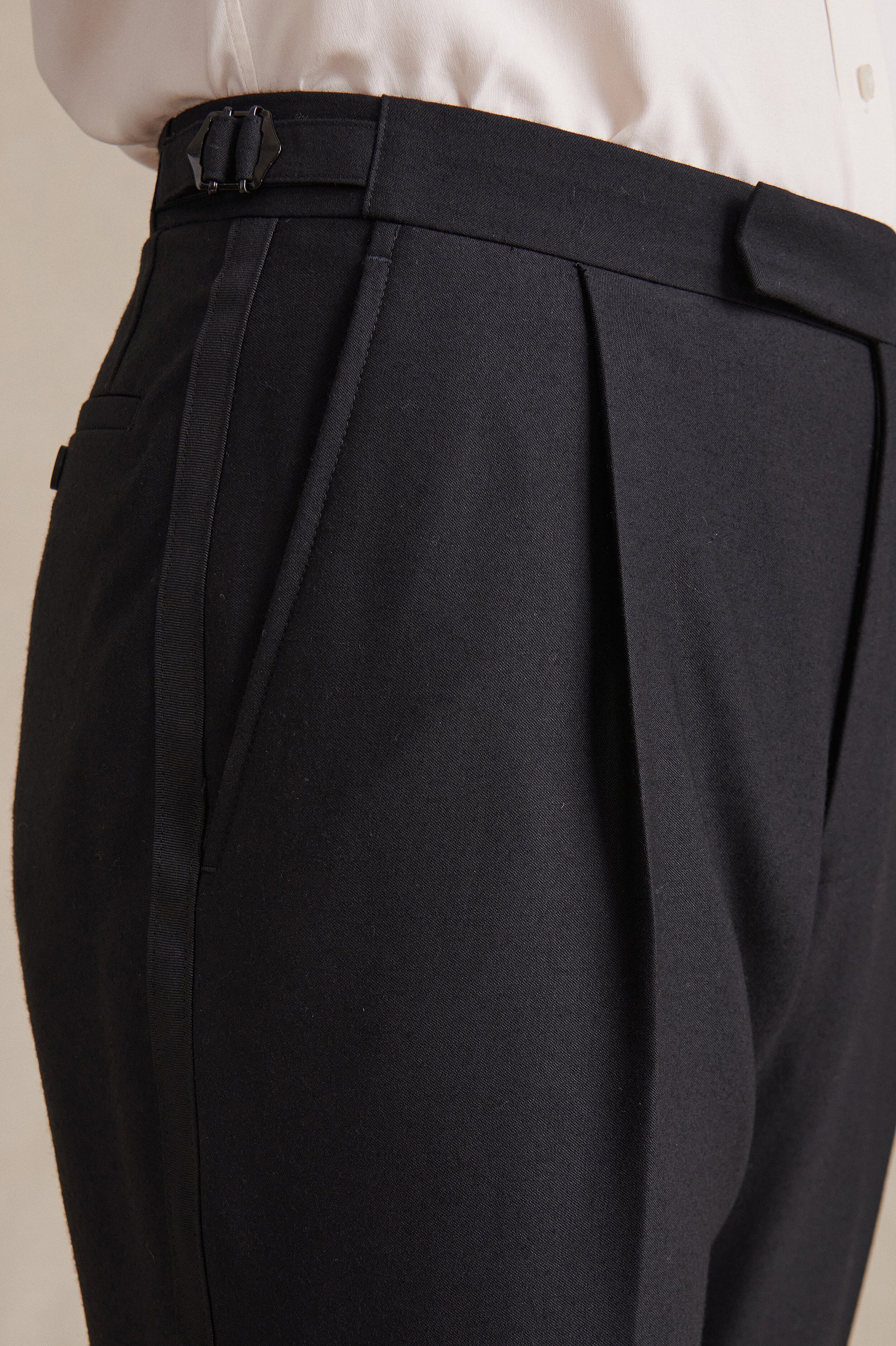 Black Single Pleat Barathea Trousers