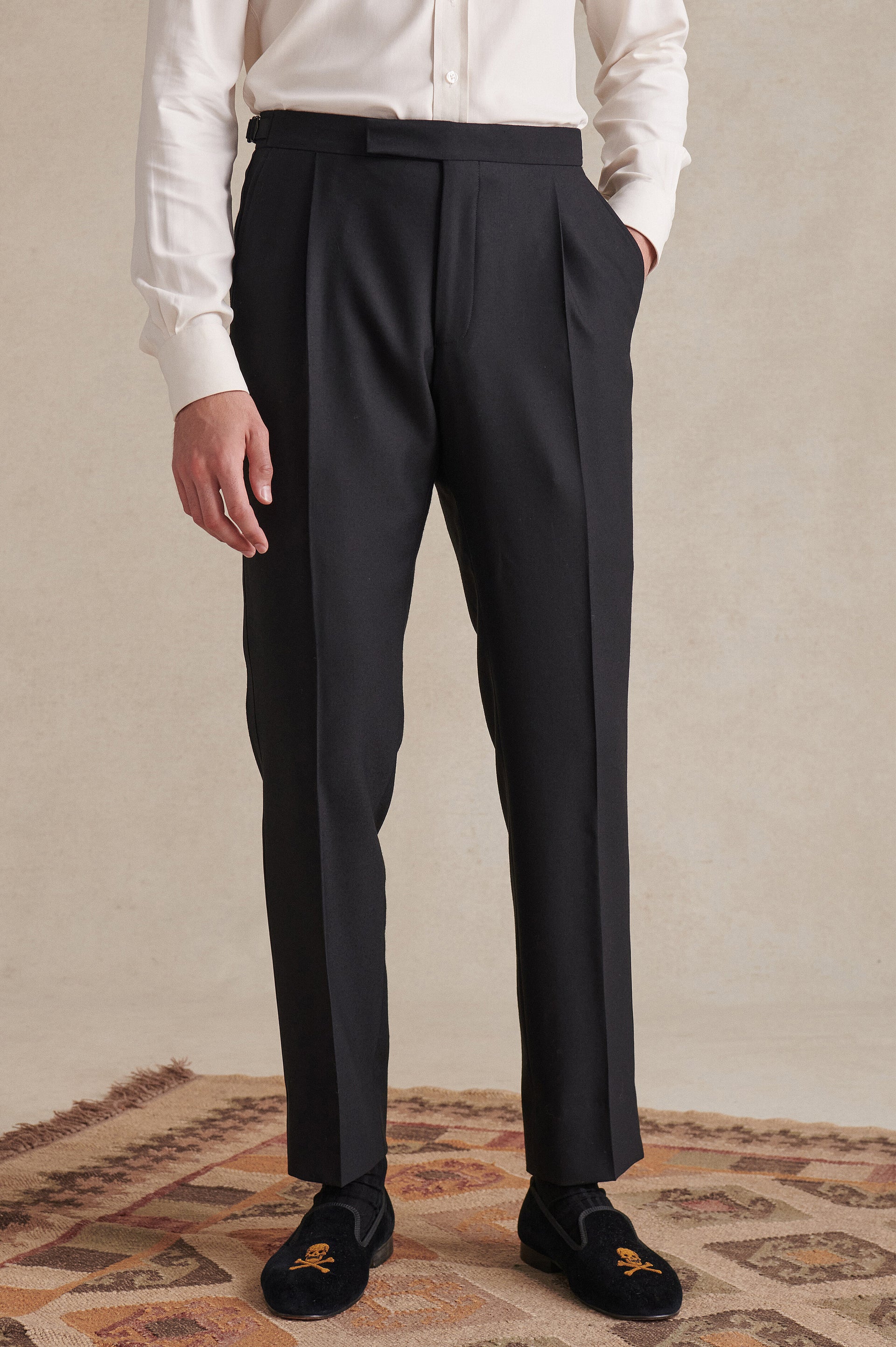 Black Single Pleat Barathea Trousers