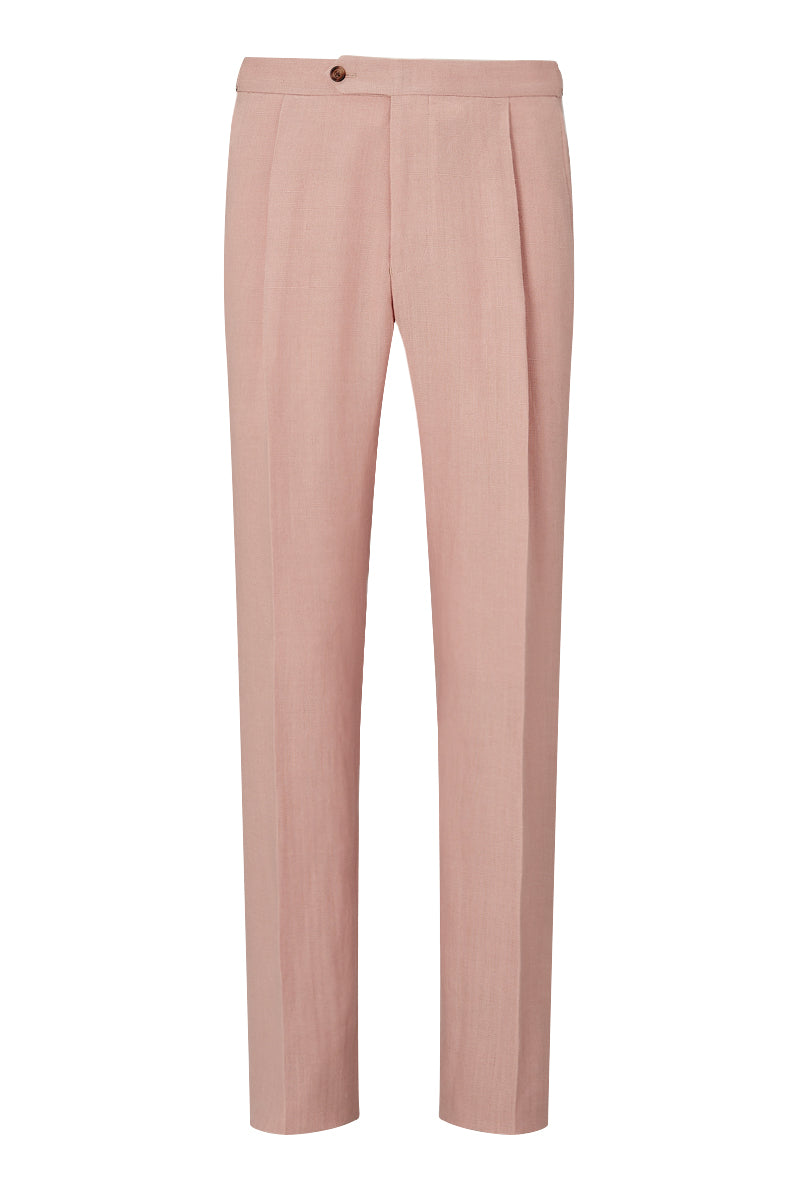 Pink Single Pleat Linen Trousers