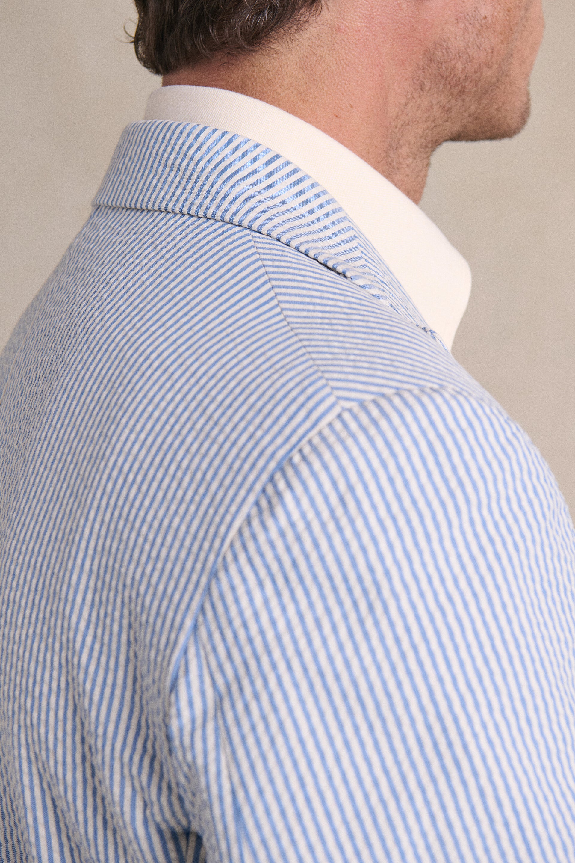 Blue Stripe Single Breasted Seersucker Jacket