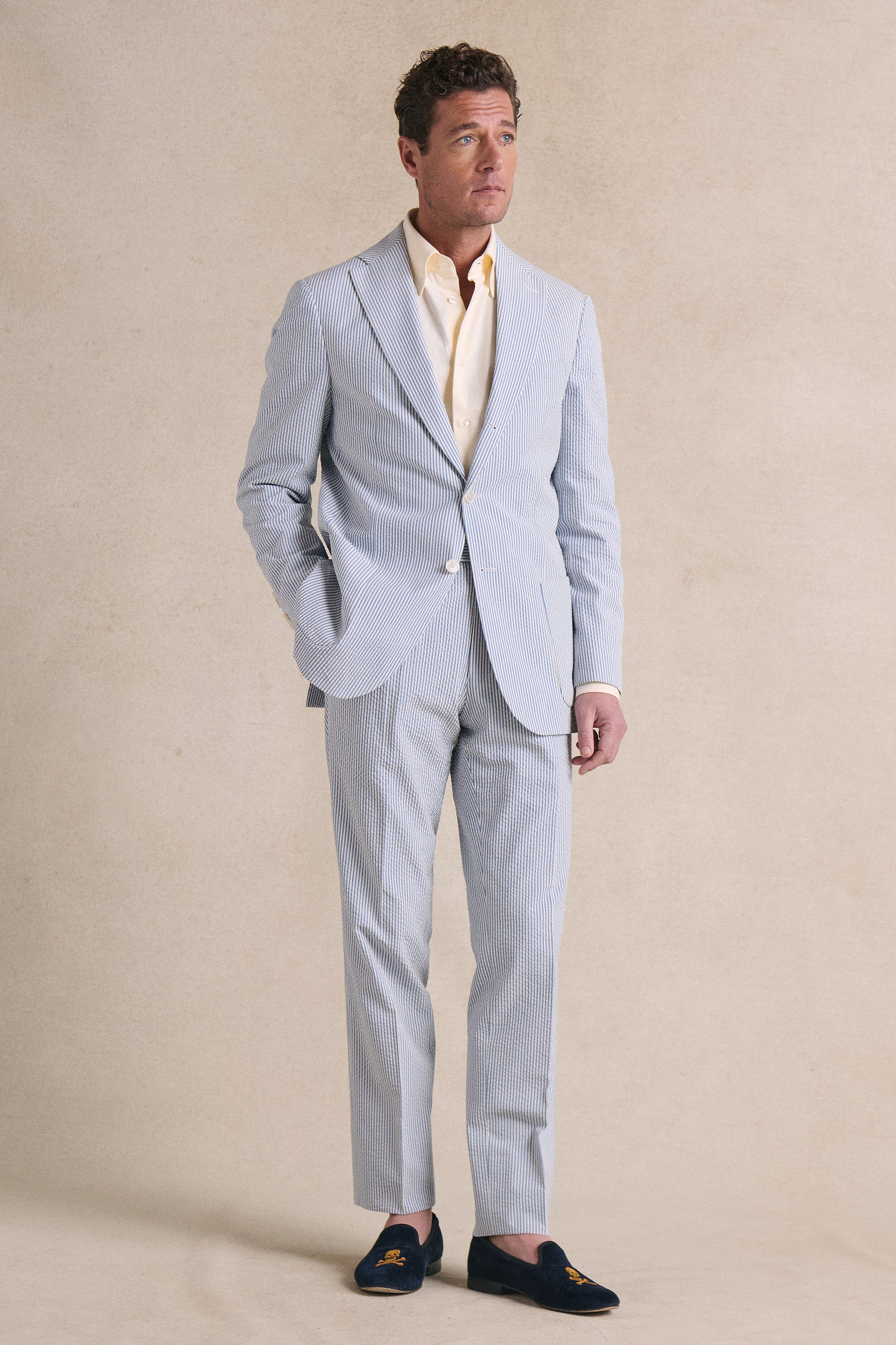 Blue Stripe Single Breasted Seersucker Jacket