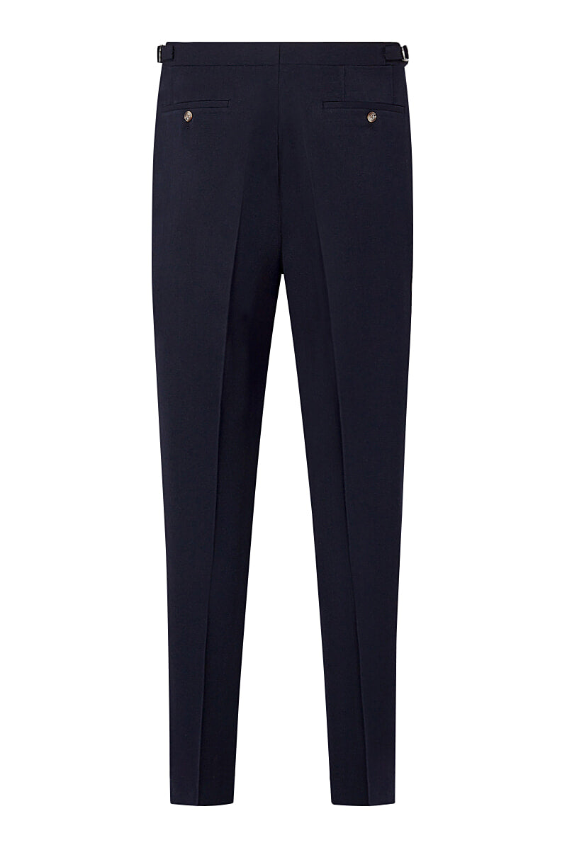 Navy Single Pleated Gabardine Trousers