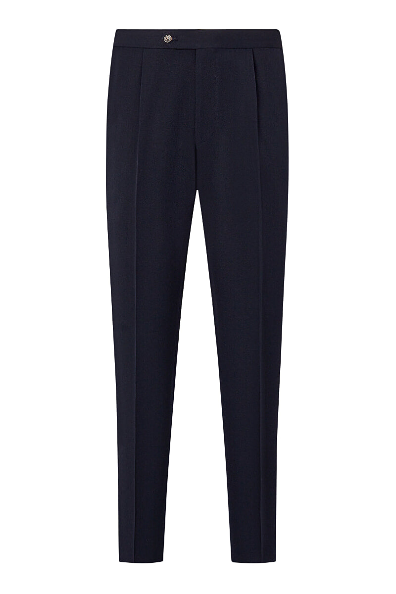 Navy Single Pleated Gabardine Trousers