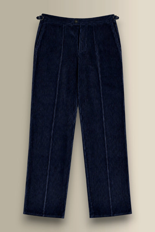 Navy Flat Front 5 Wale Corduroy Trousers