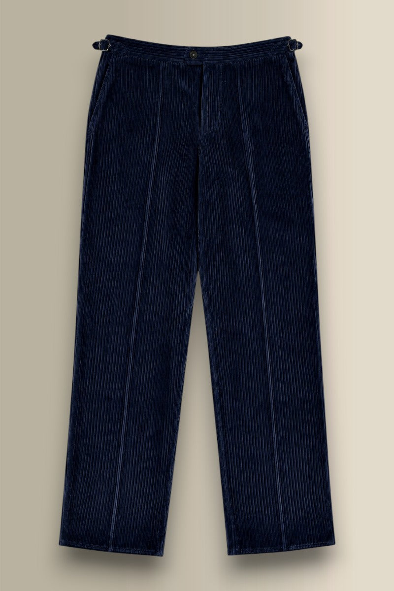 Navy Flat Front 5 Wale Corduroy Trousers
