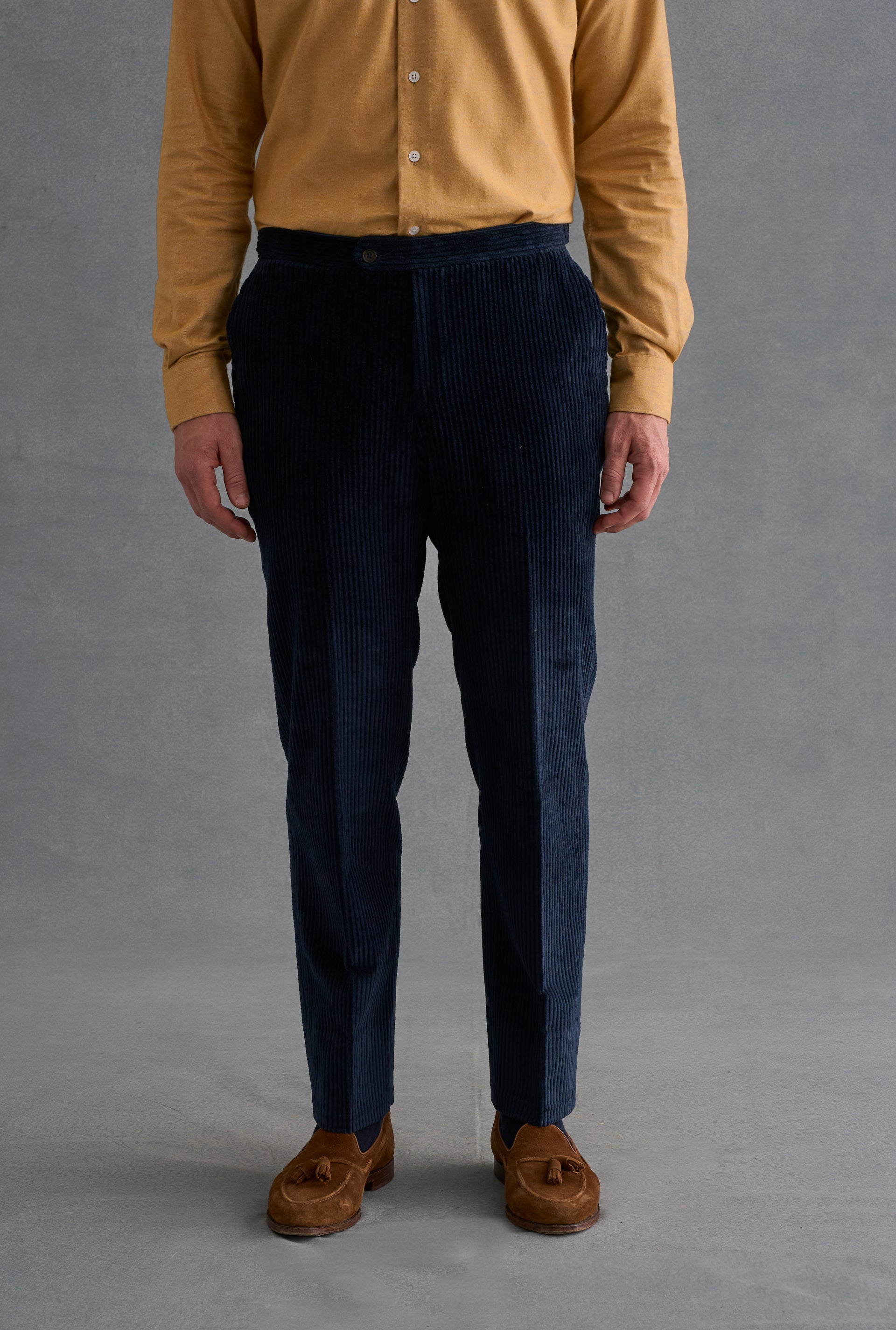 Navy Flat Front 5 Wale Corduroy Trousers