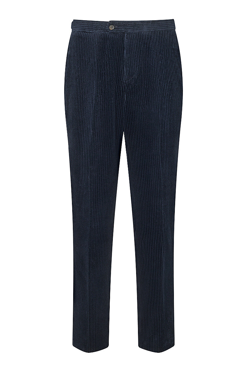 Navy Flat Front 5 Wale Corduroy Trousers