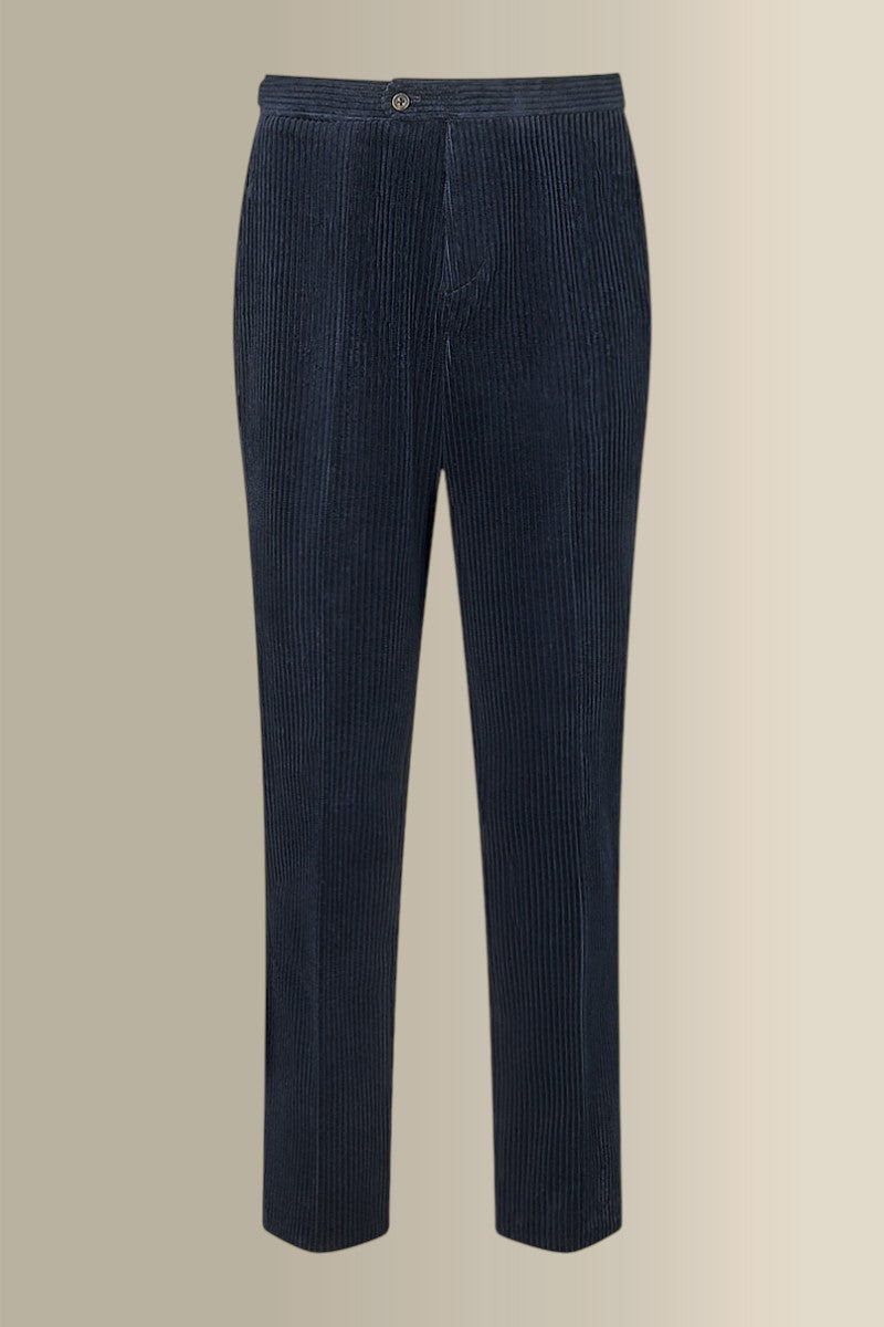 Navy Flat Front 5 Wale Corduroy Trousers