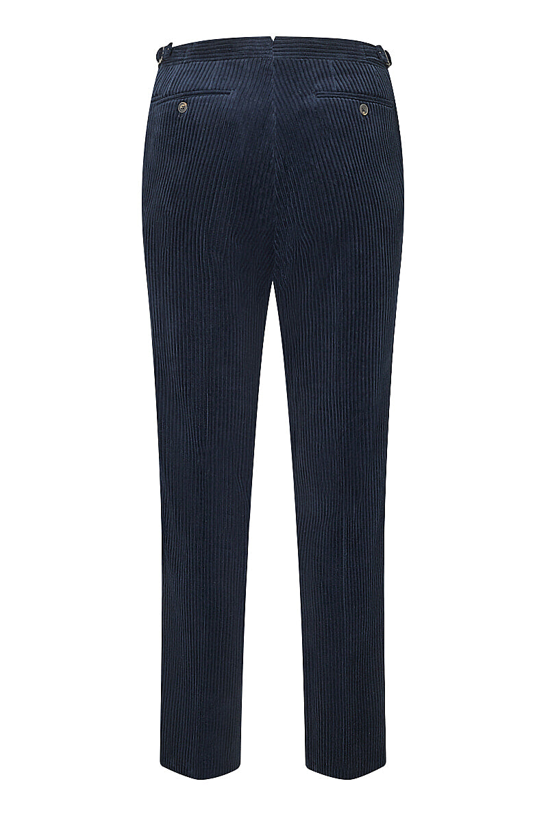 Navy Flat Front 5 Wale Corduroy Trousers