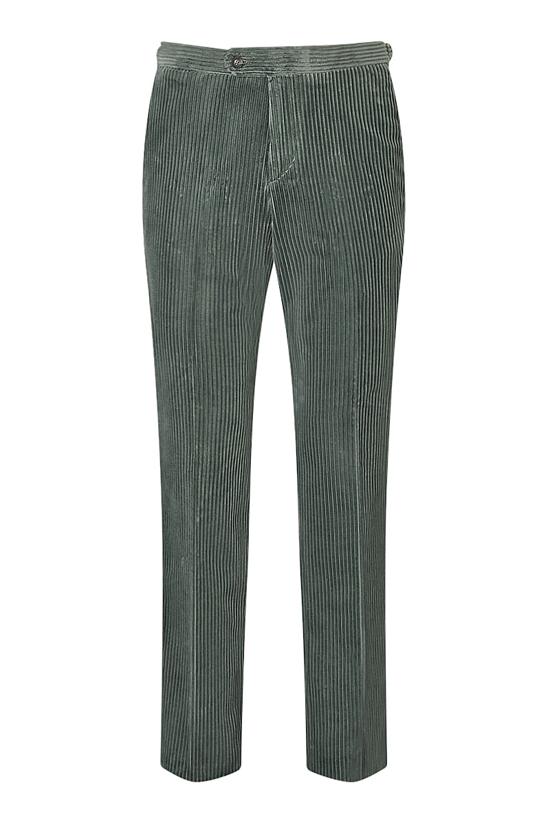 Grey Flat Front 5 Wale Corduroy Trousers